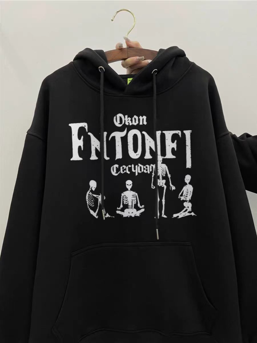 Designer × Japanese Brand Hip Hop Street Skull Letter Casual Hooded Sweatshirt Size US L / EU 52-54 / 3 - 1 Thumbnail