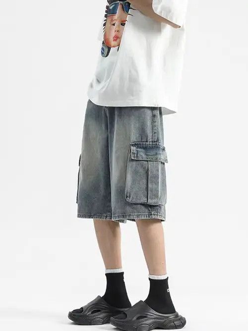 Japanese Brand Light Blue High Street Vintage Loose Fit Denim Shorts Size US 33 - 7 Thumbnail
