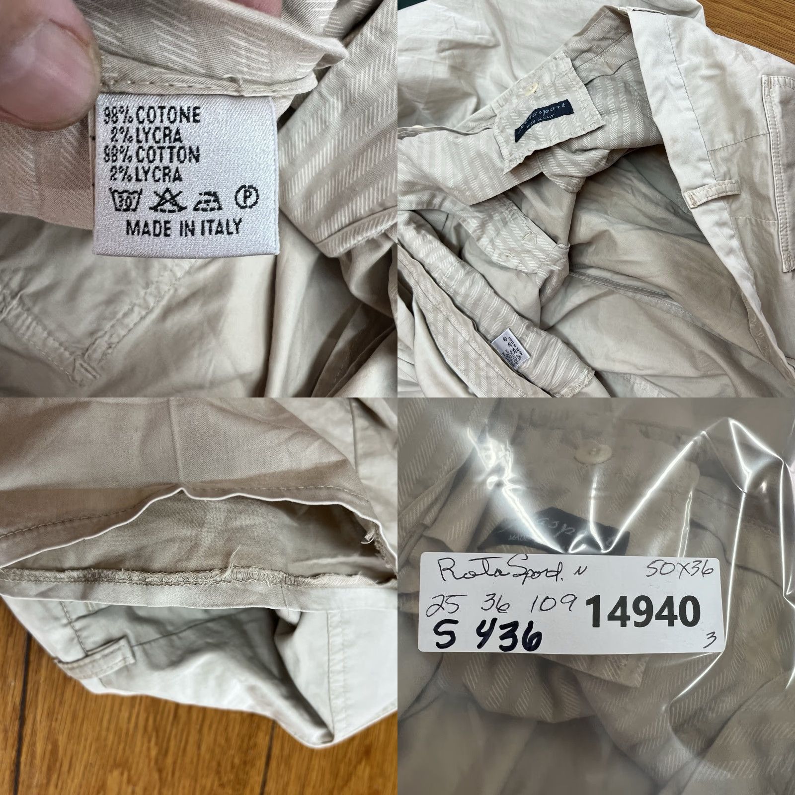 Vintage Rota Sport Mens Pants Chino Straight Beige 50 x 36 Cotton Blend Made in Italy Size US 34 / EU 50 - 9 Thumbnail