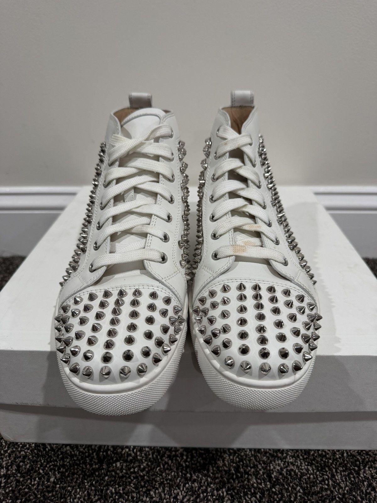 Christian Louboutin Christian Louboutin White High Stud Spike Accents Sneakers Size US 8.5 / EU 41-42 - 3 Thumbnail