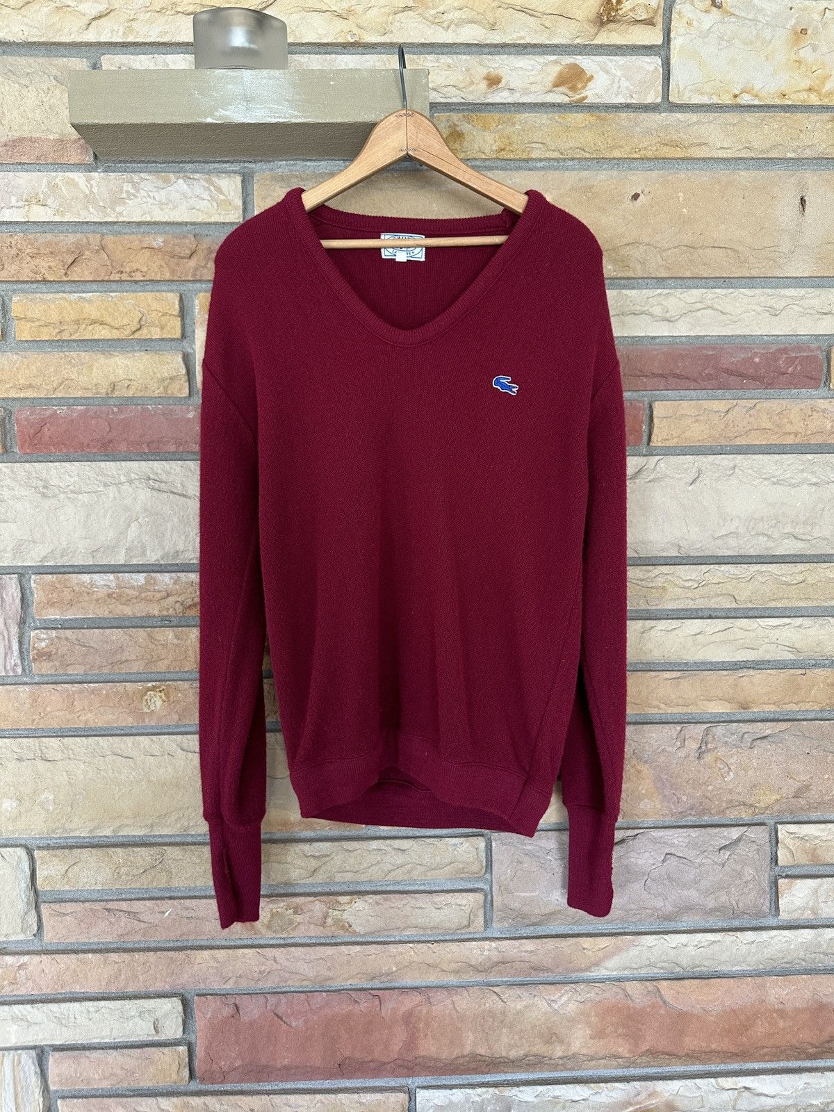 Lacoste Vintage 70s Izod Lacoste Knit V-Neck Sweater Size US L / EU 52-54 / 3 - 1 Thumbnail