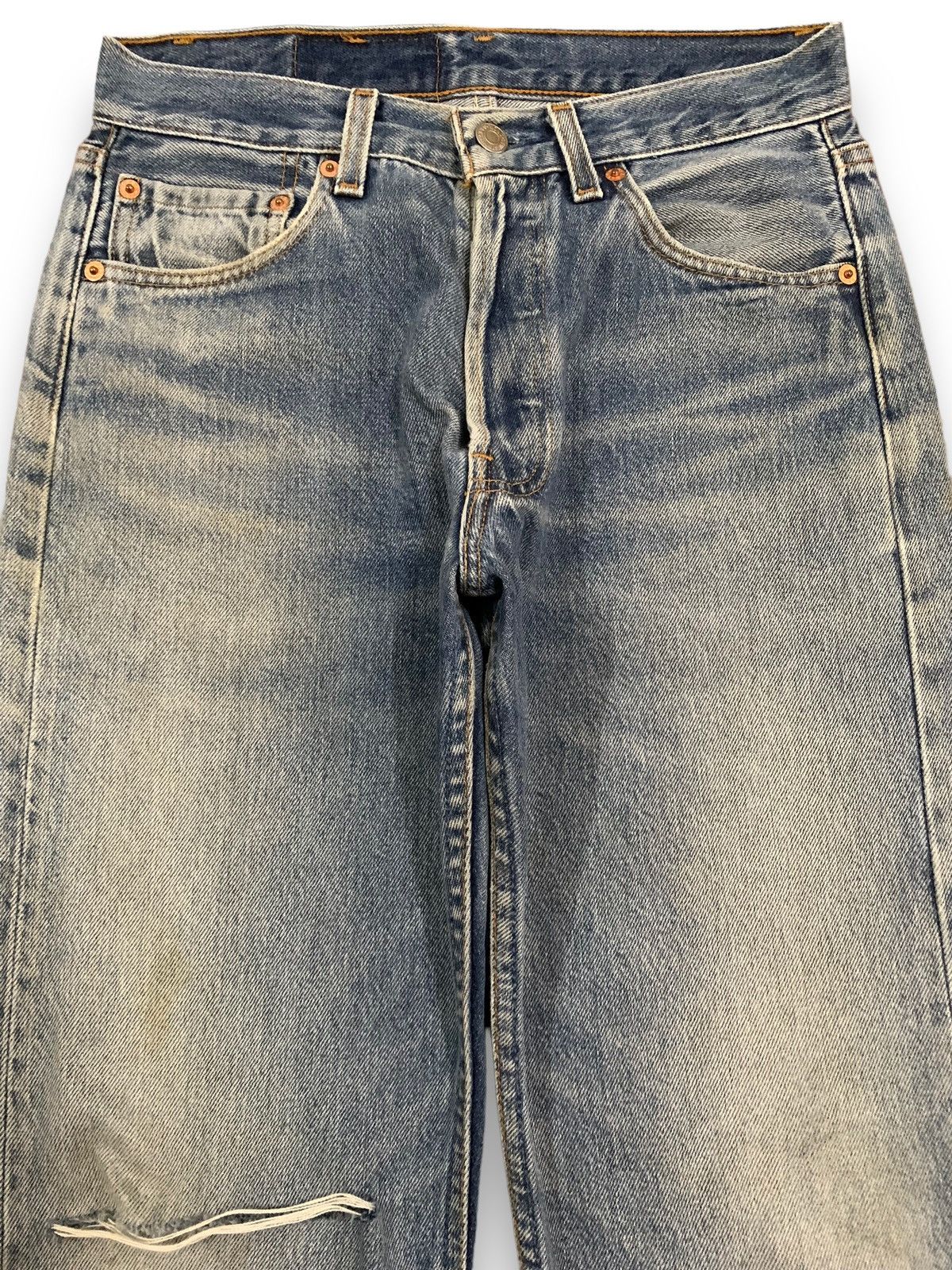 Levi's Vintage 90s Levis 501 Distressed Jeans Stamp Button #501 Size US 28 / EU 44 - 3 Thumbnail