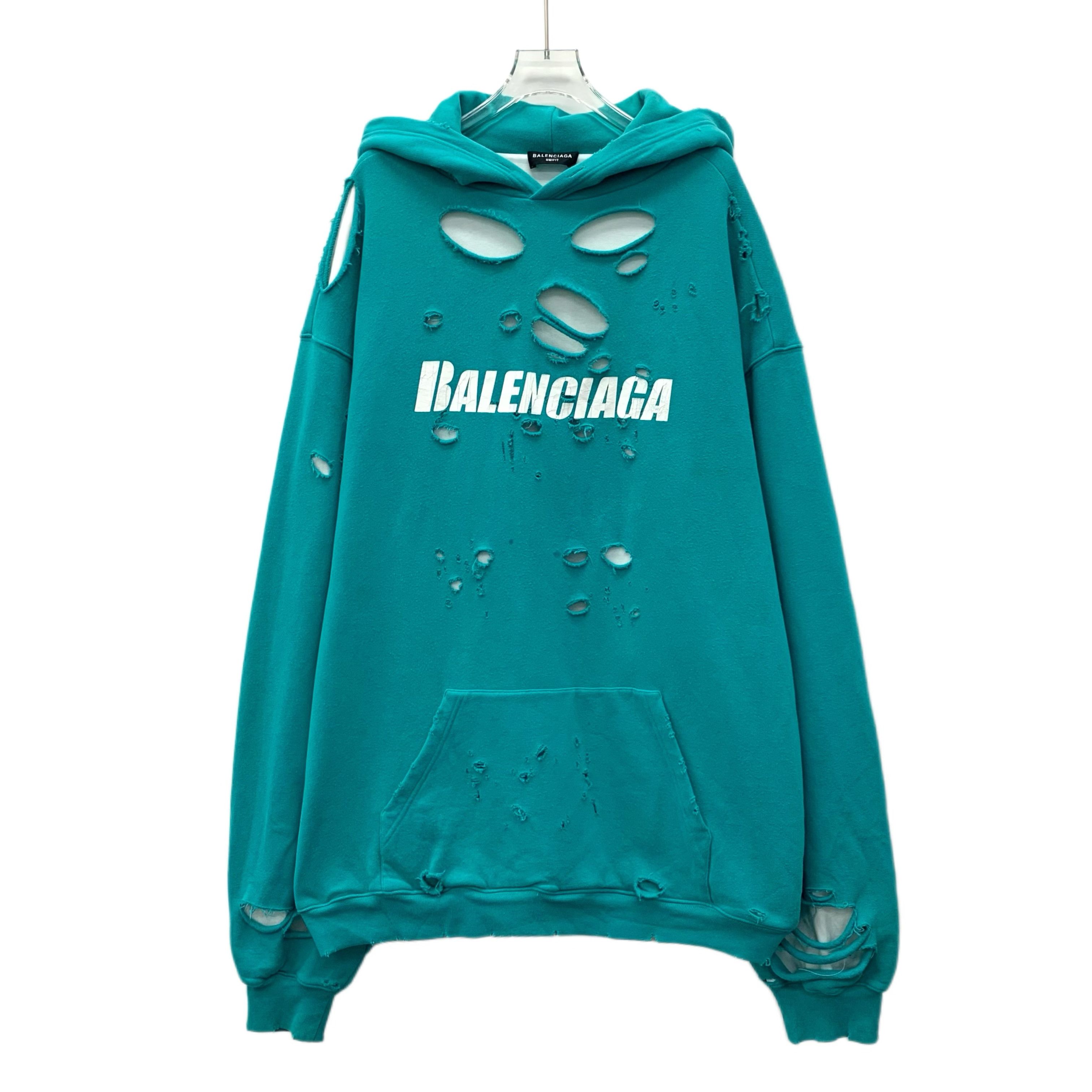 Balenciaga Balenciaga Blue Distressed Logo Hoodie (S) Size US S / EU 44-46 / 1 - 1 Thumbnail