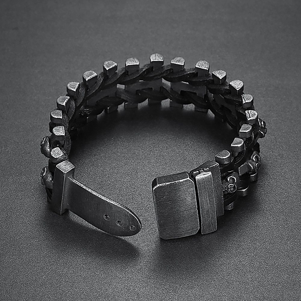 Jewelry Skull Braided Leather Bracelets Size ONE SIZE - 2 Thumbnail