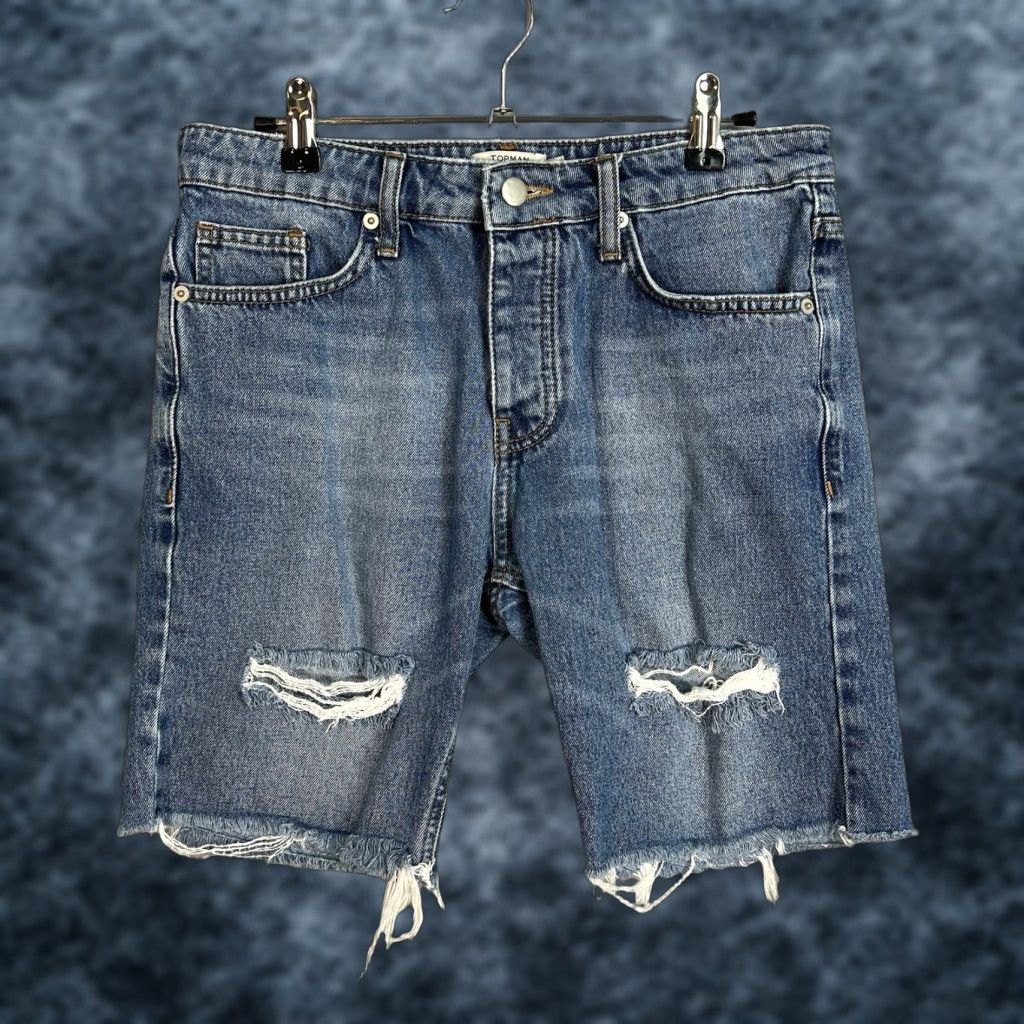 Topman Topman Denim Short — Adult Mens 30 Blue Medium Wash Bermuda 8in Inseam Regular Cotton Front Flat Shirt? Size US 30 / EU 46 - 1 Thumbnail