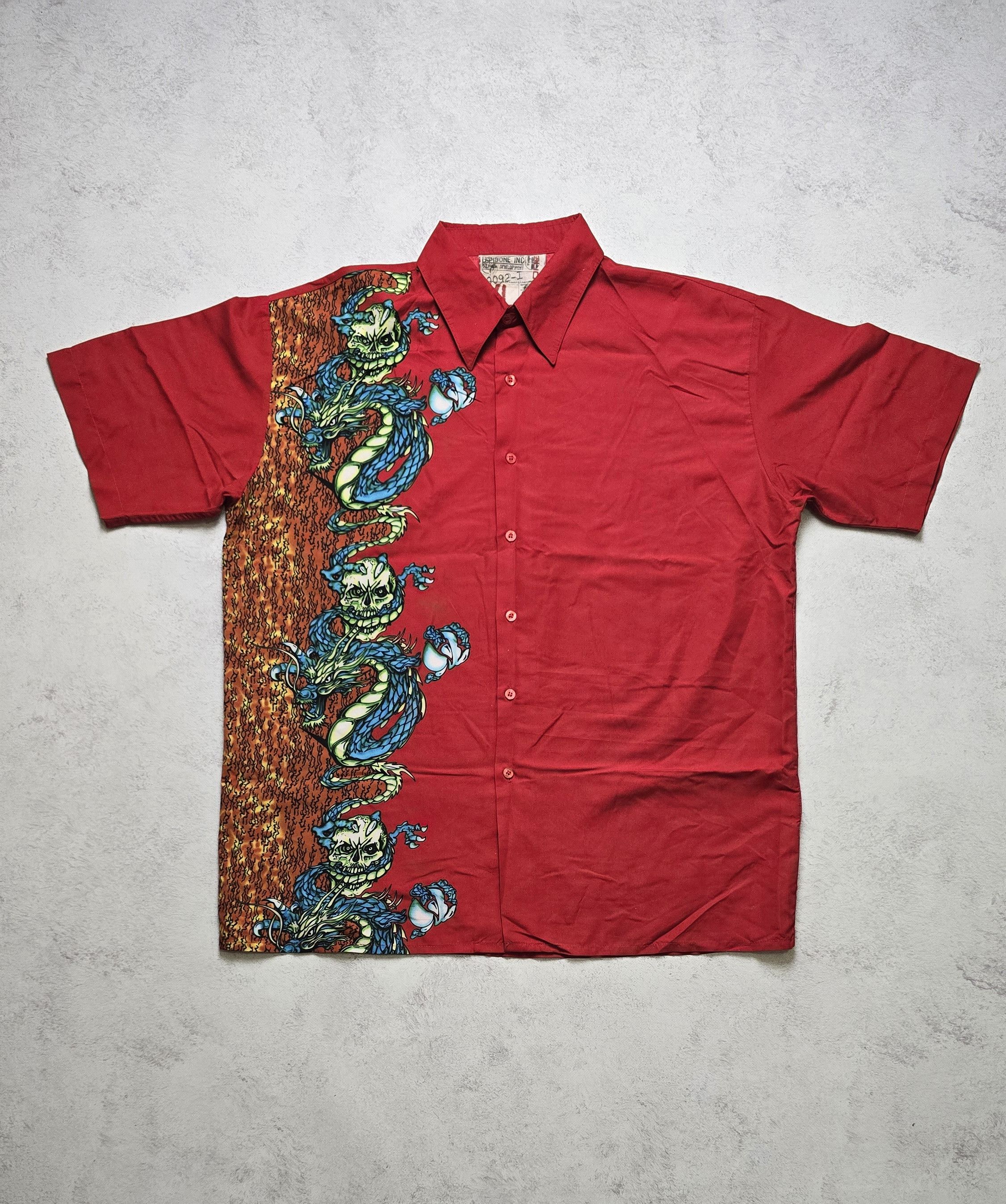 Other Fishbone Dragon Graphic Button Up Shirt Red Vintage Y2K Size US XL / EU 56 / 4 - 1 Thumbnail