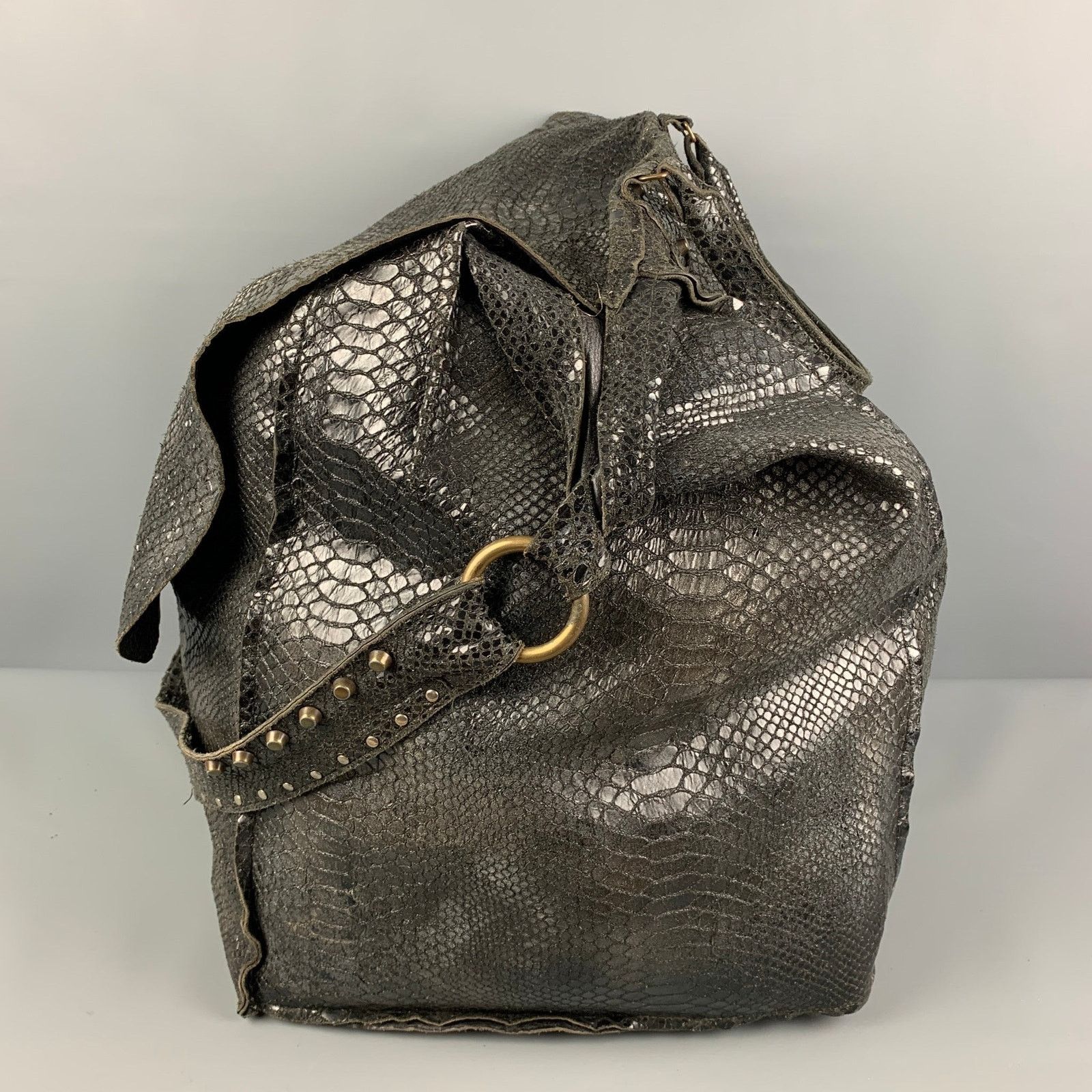 Other Black Gold Textured Leather Oversized Tote Handbag Size ONE SIZE - 4 Thumbnail