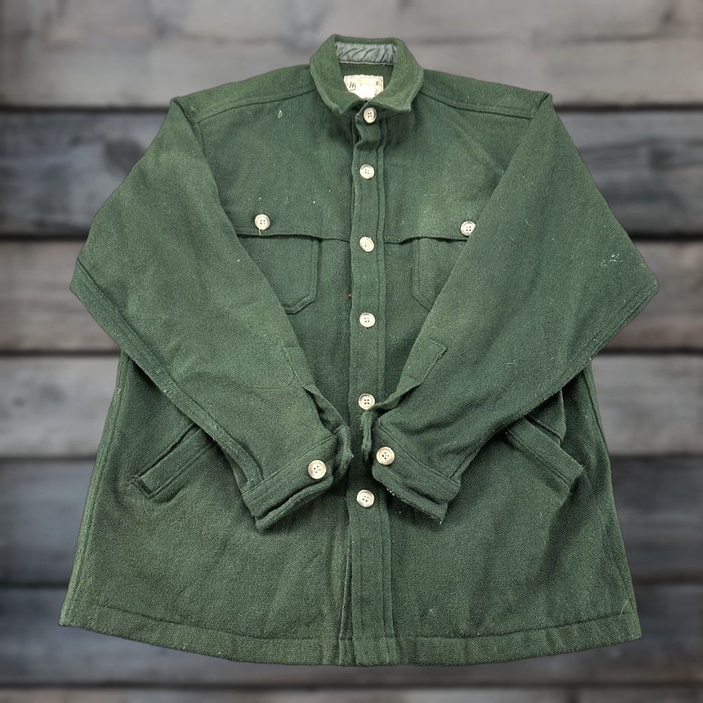 VINTAGE Woolrich Jacket Mens M Green Wool Button Up Shirt Mackinaw Cruiser 90s Bomber Western Lightweight