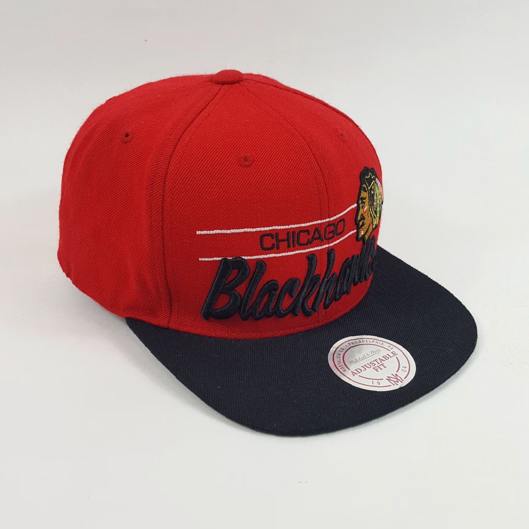 Mitchell & Ness VINTAGE Mitchell & Ness Chicago Blackhawks NHL Logo Wool Snapback Baseball Cap Hat One Size Red 90s Mens Size ONE SIZE - 4 Thumbnail