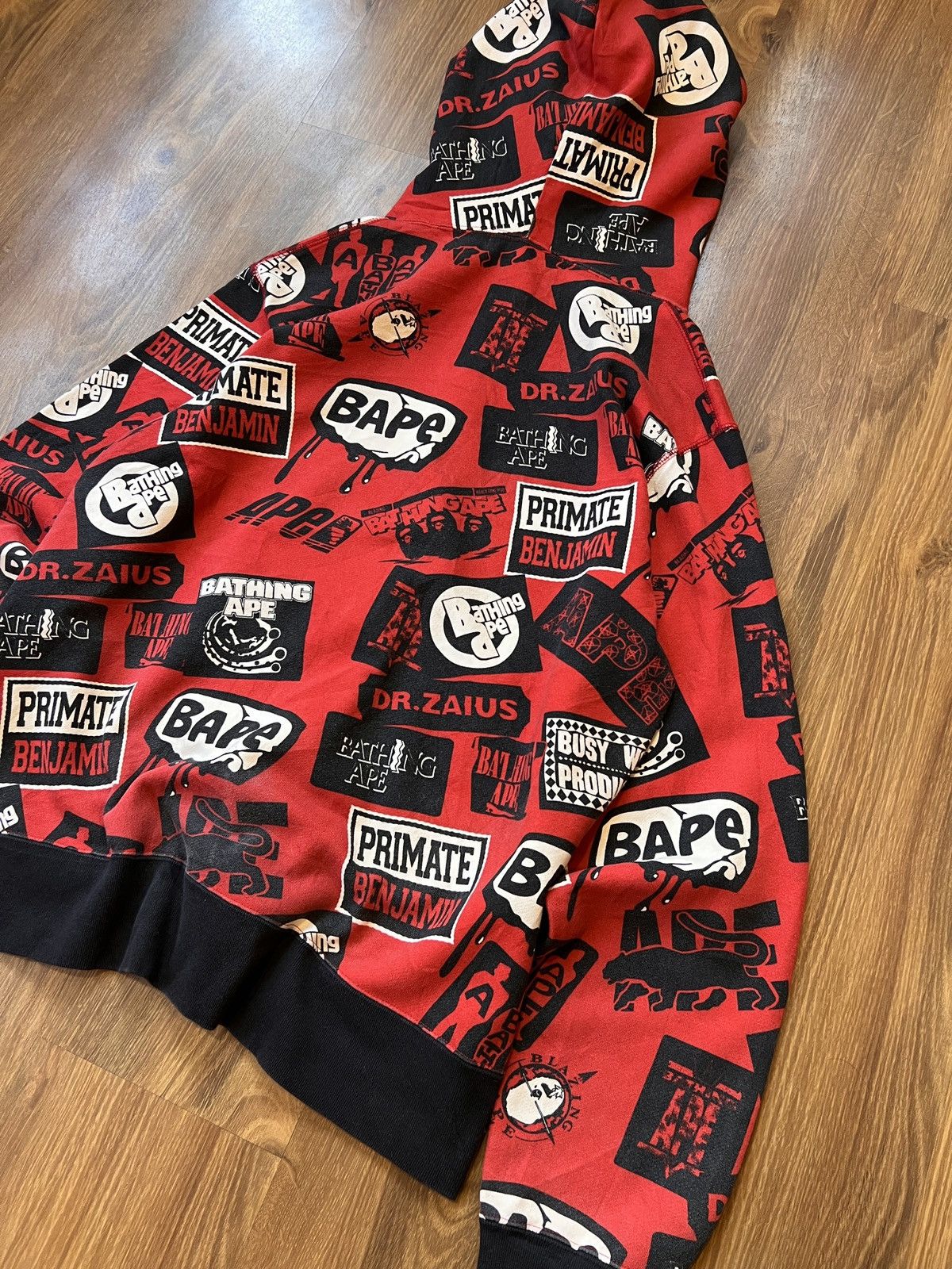 Bape Rare Bape Nigo Dr. Zaius Zip Hoodie (Red/White/Black) Size US XL / EU 56 / 4 - 10 Thumbnail