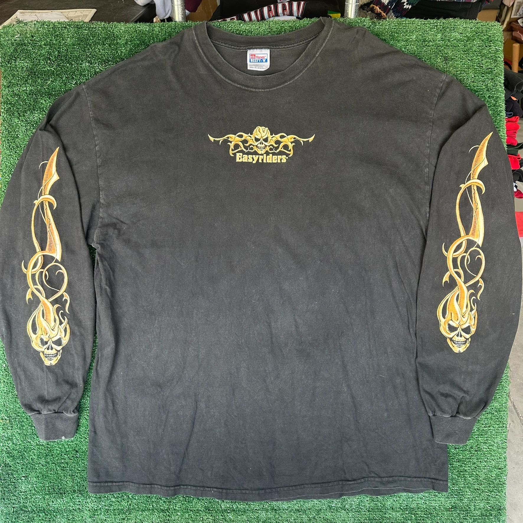 Hanes Vintage 90s Easyriders Flame Skull T-Shirt Long Sleeve Goth Size US XXL / EU 58 / 5 - 1 Thumbnail