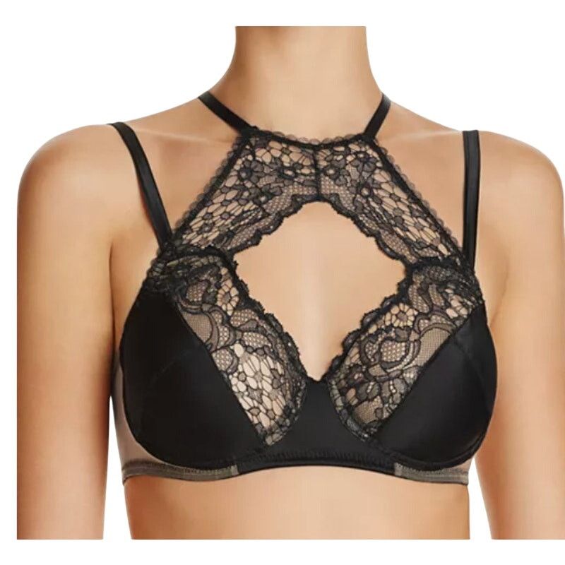 Bloomingdale's Else Black Yasmin Harness Racerback Underwire Satin Lace Bra Size ONE SIZE - 1 Thumbnail