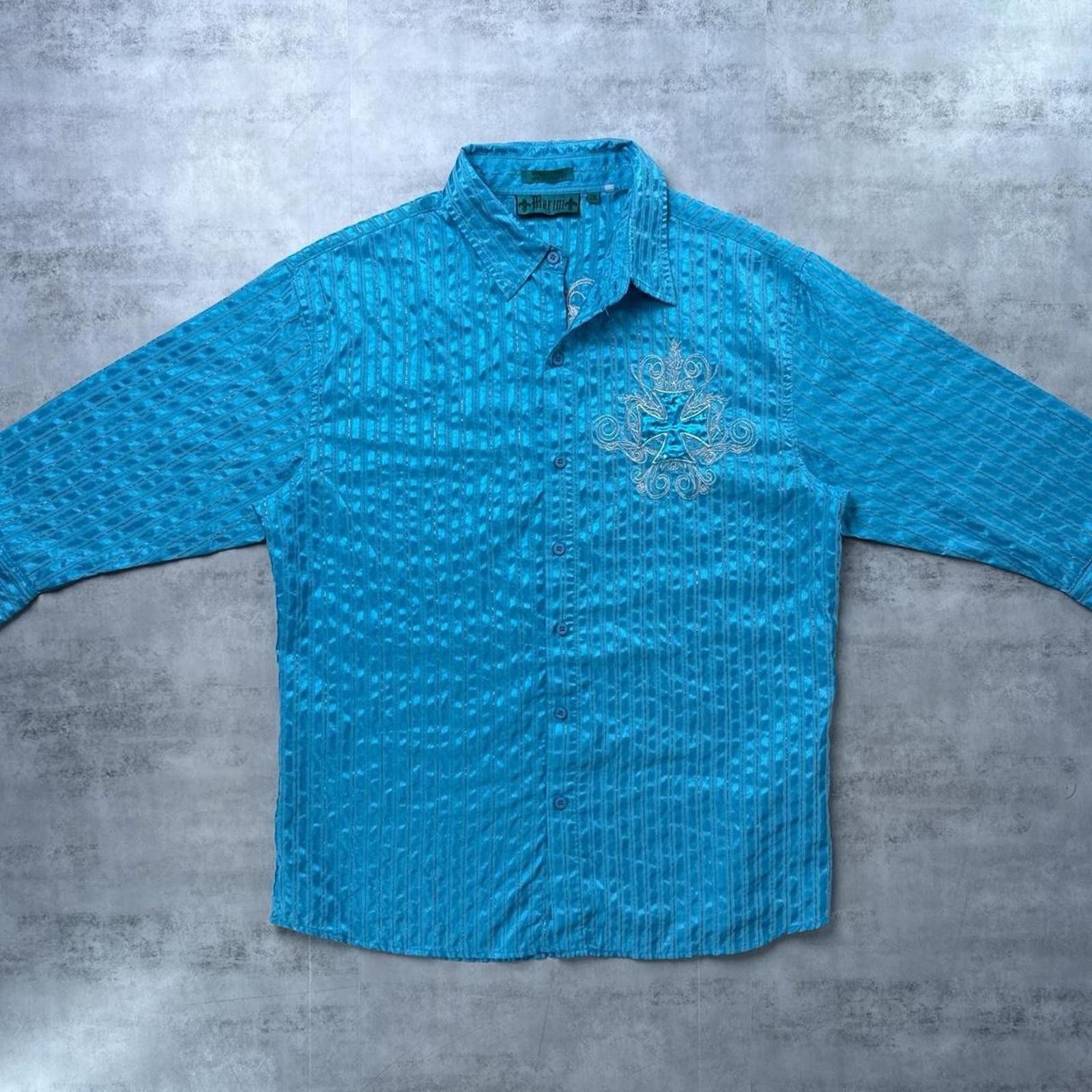 Affliction Y2K Marini 00s Blue Cross Button Up Shirt Size US XXL / EU 58 / 5 - 3 Thumbnail
