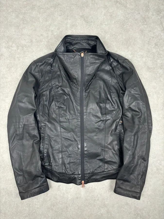 Armani 2000s Armani Black High-Neck Avant-Garde Leather Jacket Size S / US 4 / IT 40 - 1 Thumbnail