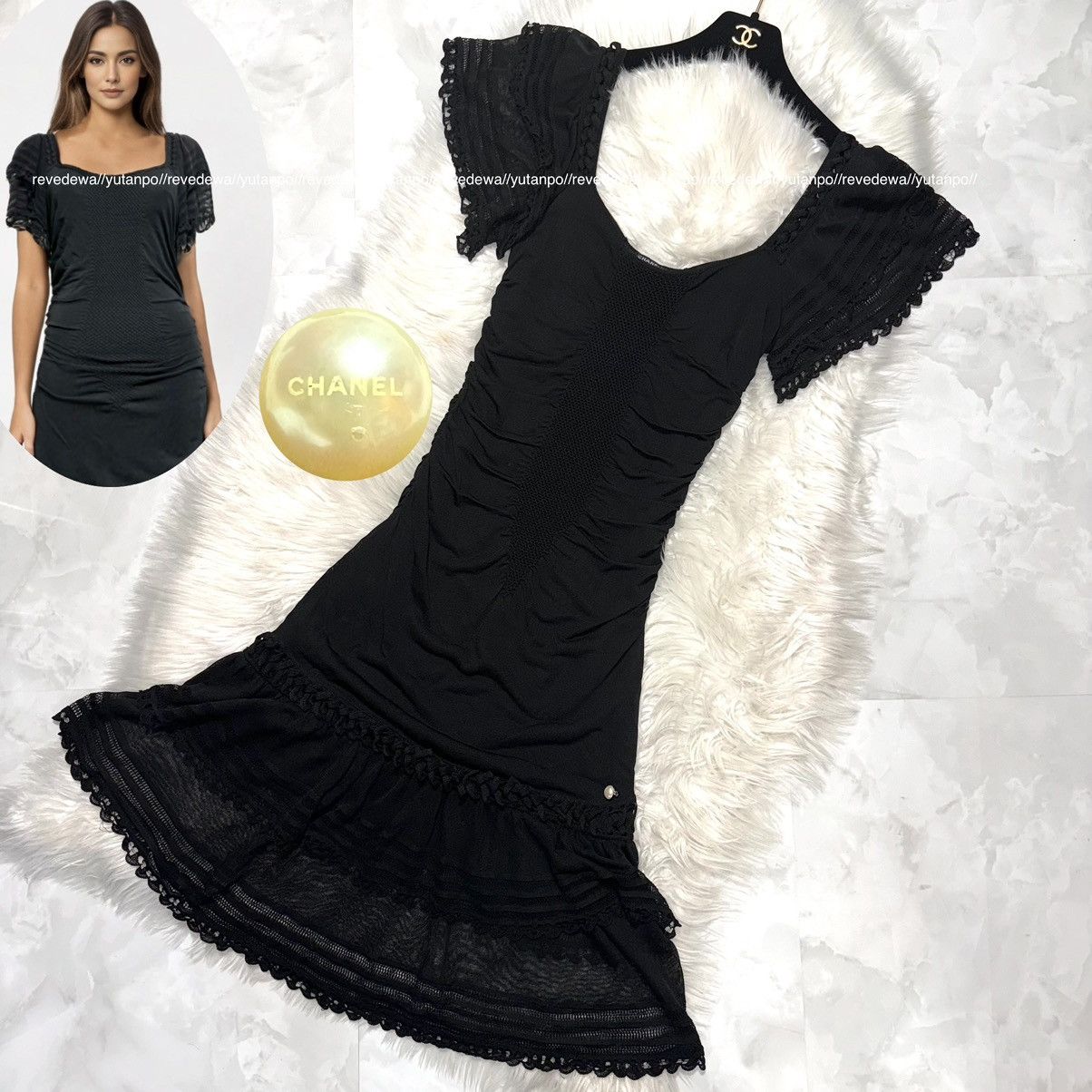 Chanel Chanel short sleeve frill lace stretch dress Size S / US 4 / IT 40 - 1 Thumbnail