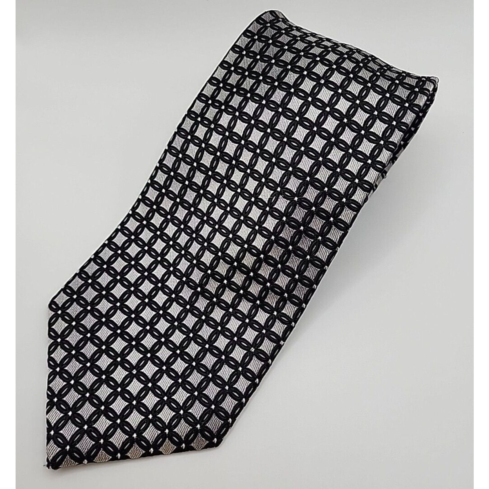 Pierre Cardin Pierre Cardin Silk Necktie Black Silver Geometric - Like New Size ONE SIZE - 3 Thumbnail