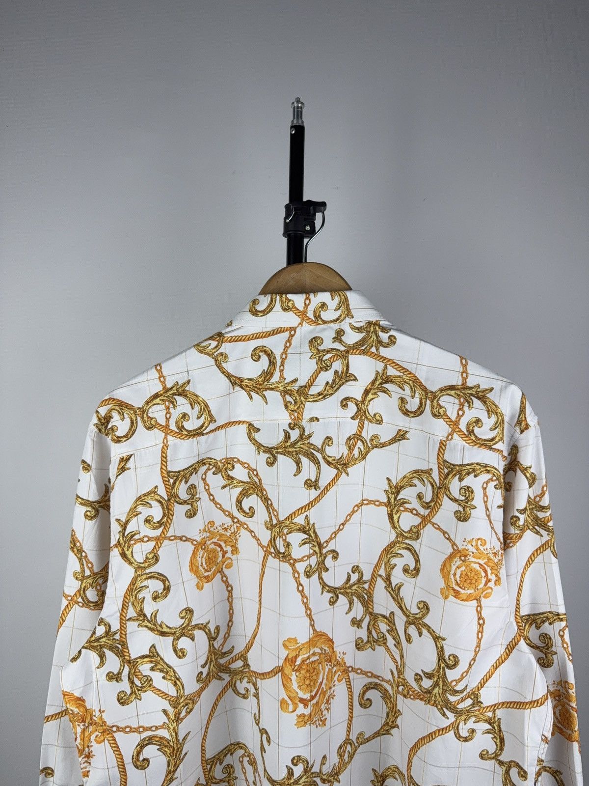 Designer × Japanese Brand Vintage 90s Versace STYLE Barocco Gothic Gold Shirt Size US XL / EU 56 / 4 - 5 Thumbnail