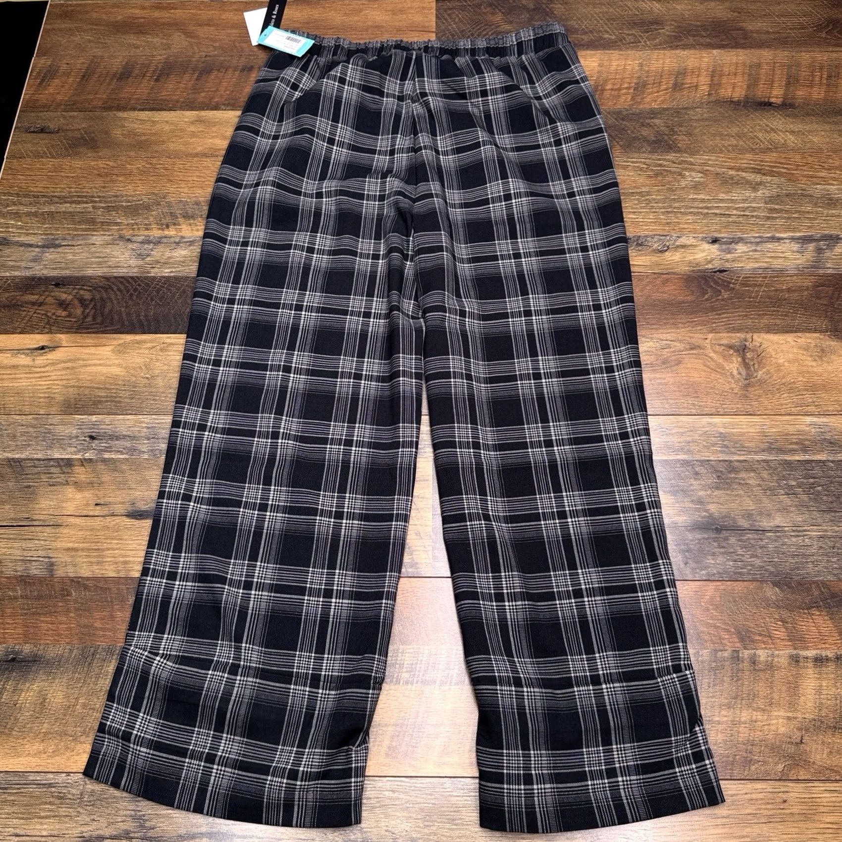 Vintage Violets & Roses Pants Plaid Wide-Leg Pull On 12 Gray Modern Workwear Relaxed Womens Size 34" / US 12 / IT 48 - 2 Thumbnail