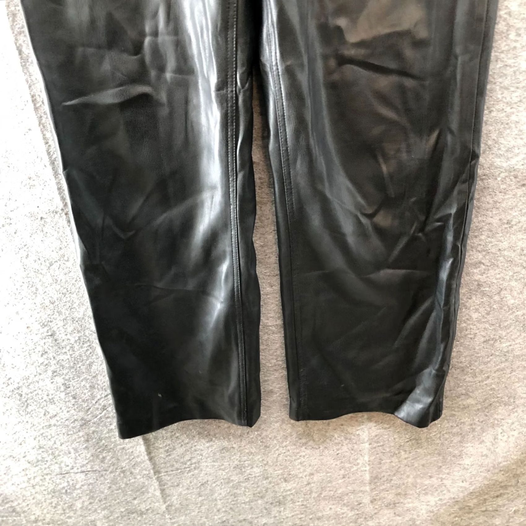 Zara Zara Faux Leather High Rise Straight Pants Womens 2 Black Relaxed Pants Size 26" / US 2 / IT 38 - 4 Thumbnail