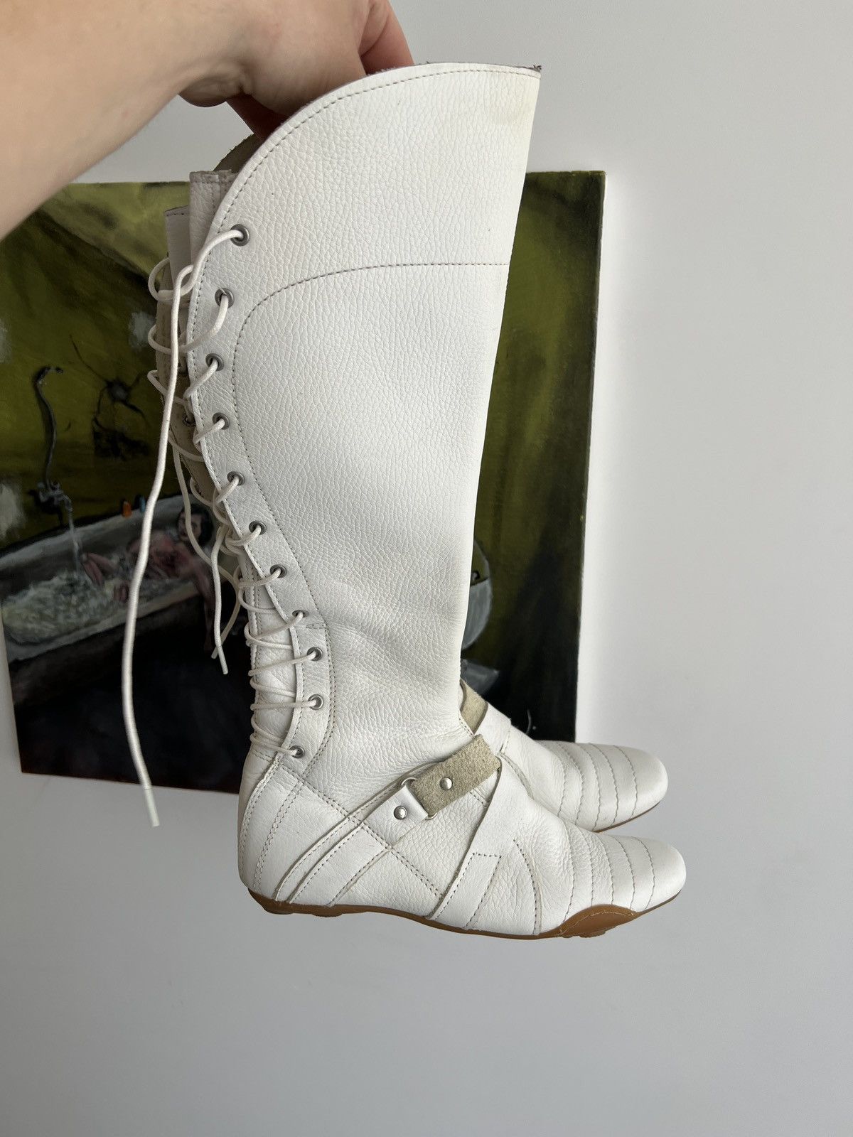 image of Avant Garde x Vintage Leather Moto Wrestling Boxing A8G Shoes in White, Women's (Size 6)
