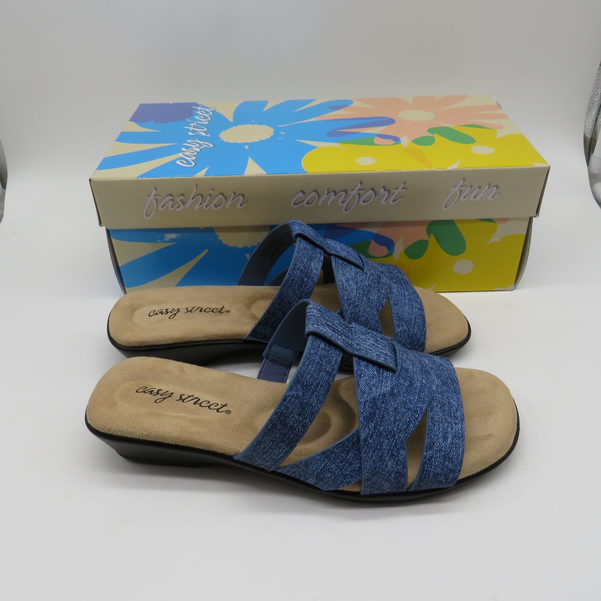 Other Easy Street Womens Lakeport Denim Slide Sandals Comfort Fit Size US 6 / IT 36 - 1 Thumbnail