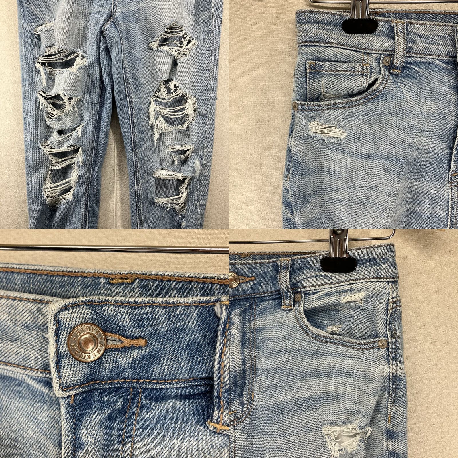 Vintage Women's American Eagle Stretch Mom Jean Size 2 Short 28x26 Distressed Blue Denim Size 26" / US 2 / IT 38 - 8 Thumbnail