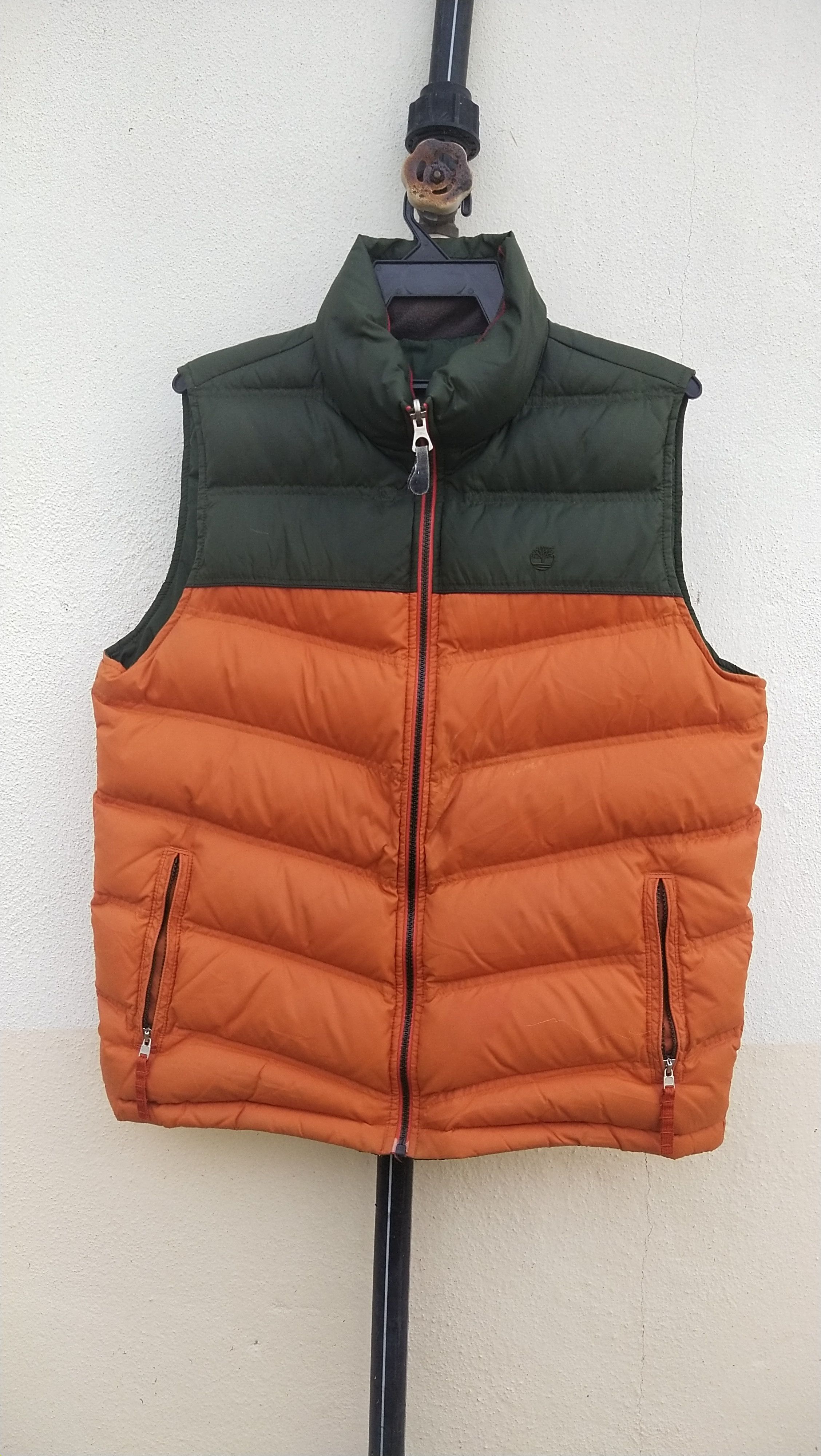 image of Timberland Reversible Down Vest in Green/Orange, Men's (Size Medium)