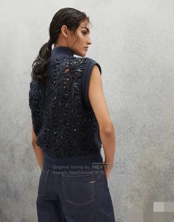 Brunello Cucinelli Brunello Cucinelli Sequin Crochet Vest Size S / US 4 / IT 40 - 1 Thumbnail