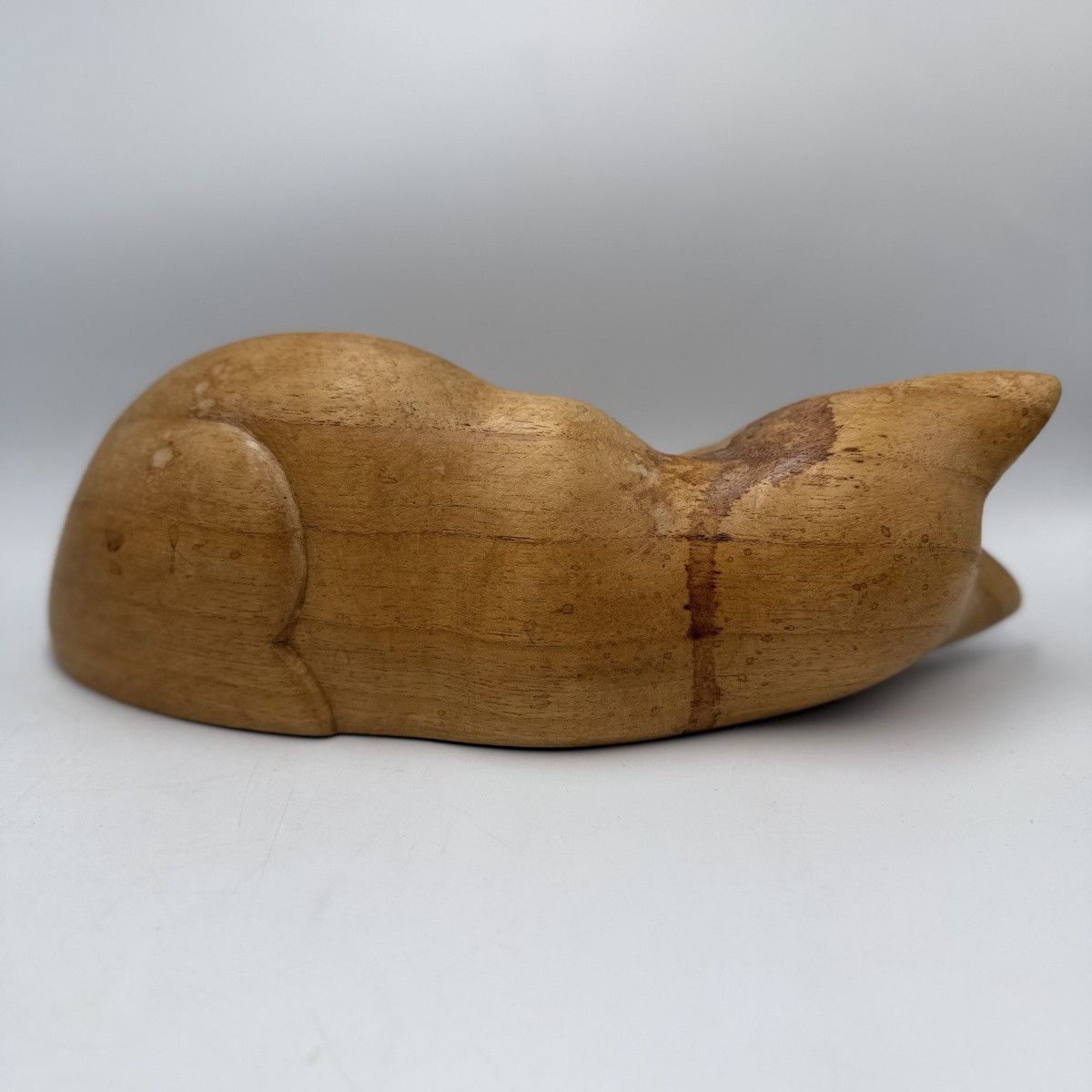 Vintage Vintage Hand Carved Solid Wood Sleeping Cat Figurine 27cm Size ONE SIZE - 3 Thumbnail