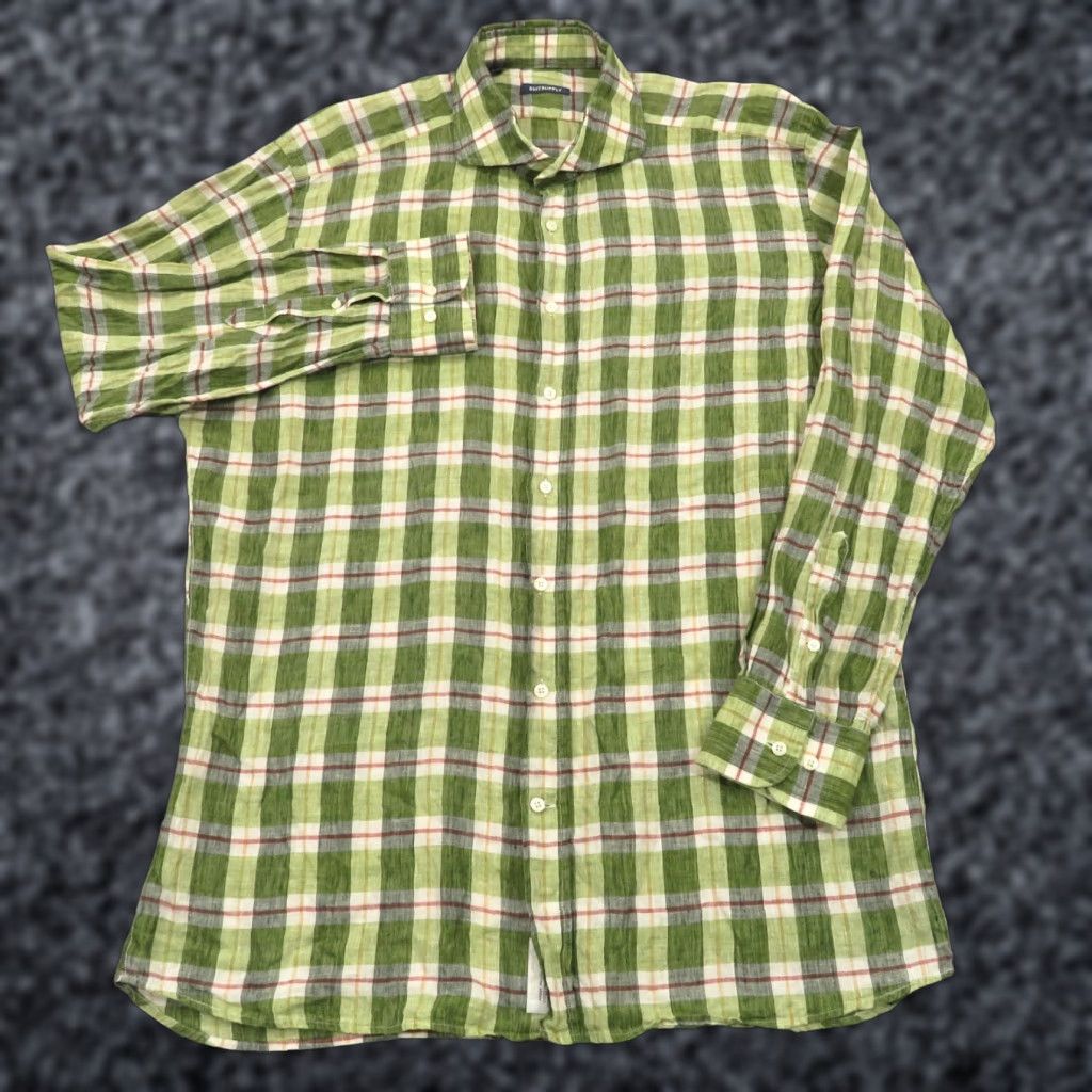 Suitsupply SuitSupply Shirt Mens 46 Regular 17.5 Green Linen Button Size US XXL / EU 58 / 5 - 1 Thumbnail