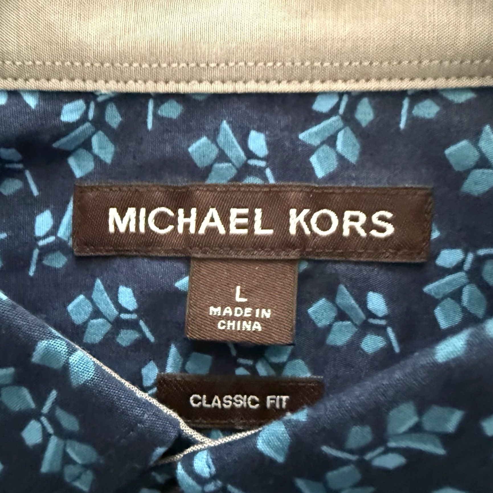 Michael Kors Michael Kors Shirt Mens Large Blue Geometric Print 100% Cotton Classic Fit Size US L / EU 52-54 / 3 - 2 Thumbnail