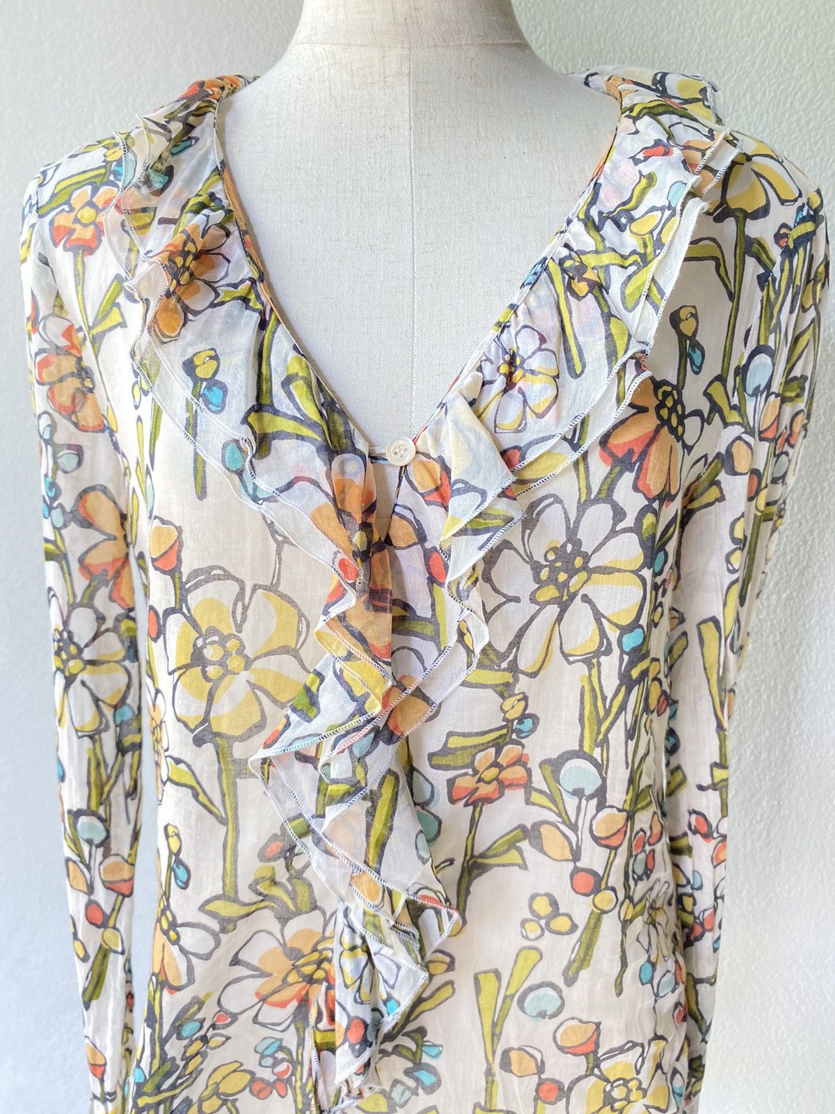 Moschino MOSCHINO Layered Ruffles Floral V-Neck Blouse Size S / US 4 / IT 40 - 13 Thumbnail