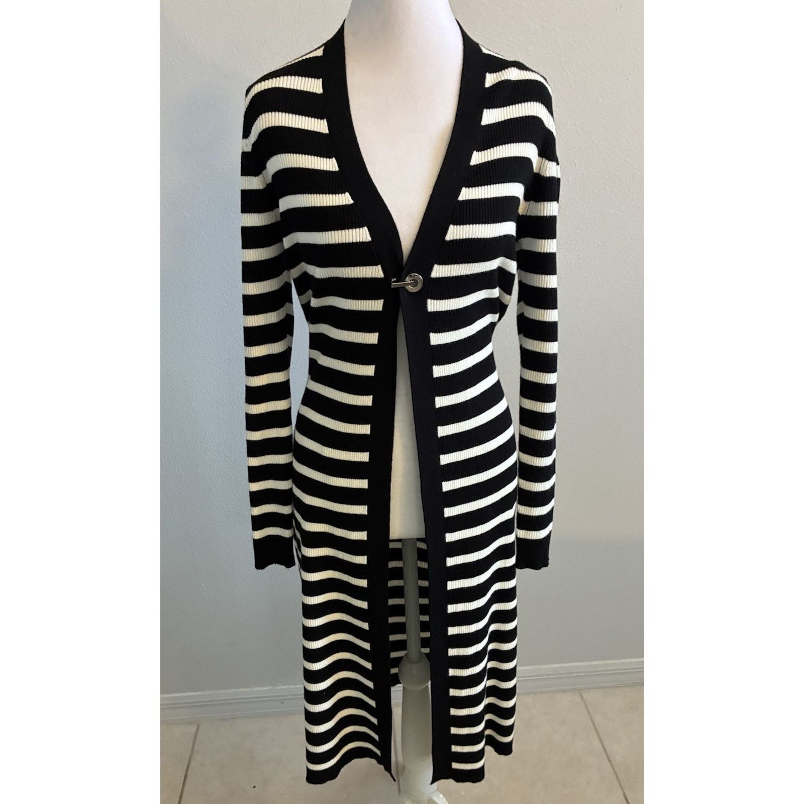 Nine West Striped Long Duster Cardigan Quiet Luxury Minimalist S Size S / US 4 / IT 40 - 1 Thumbnail