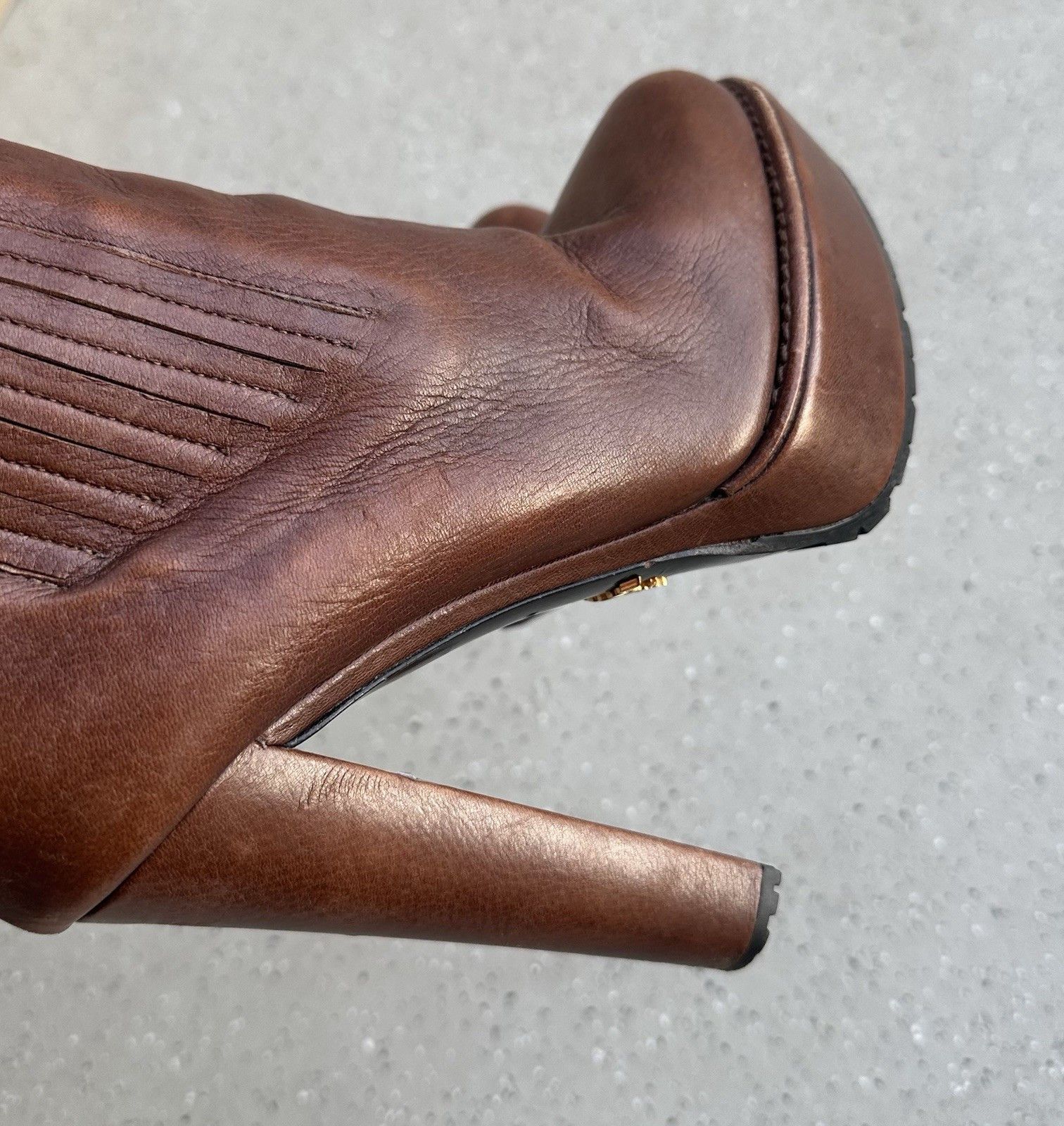 Prada DDP Prada Womens Brown Leather Platform Heel Boots Size 38,5 Size US 8.5 / IT 38.5 - 5 Thumbnail