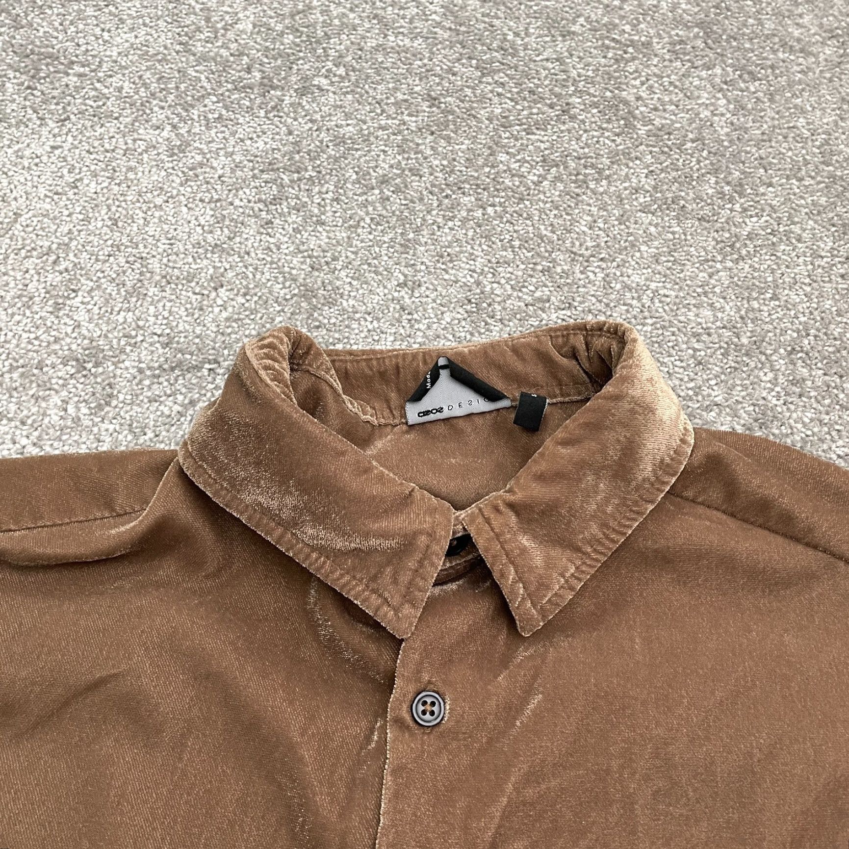 Asos ASOS Velvet Button-Down Shirt Womens Small Brown Long Sleeve Business Casual Top Size S / US 4 / IT 40 - 3 Thumbnail
