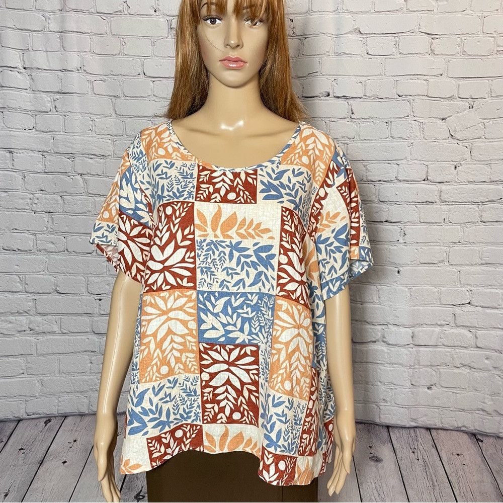 Other NWT New Sigrid Olsen Linen Patchwork Short Sleeve Top Size Size XXL / US 16-18 / IT 52-54 - 1 Thumbnail