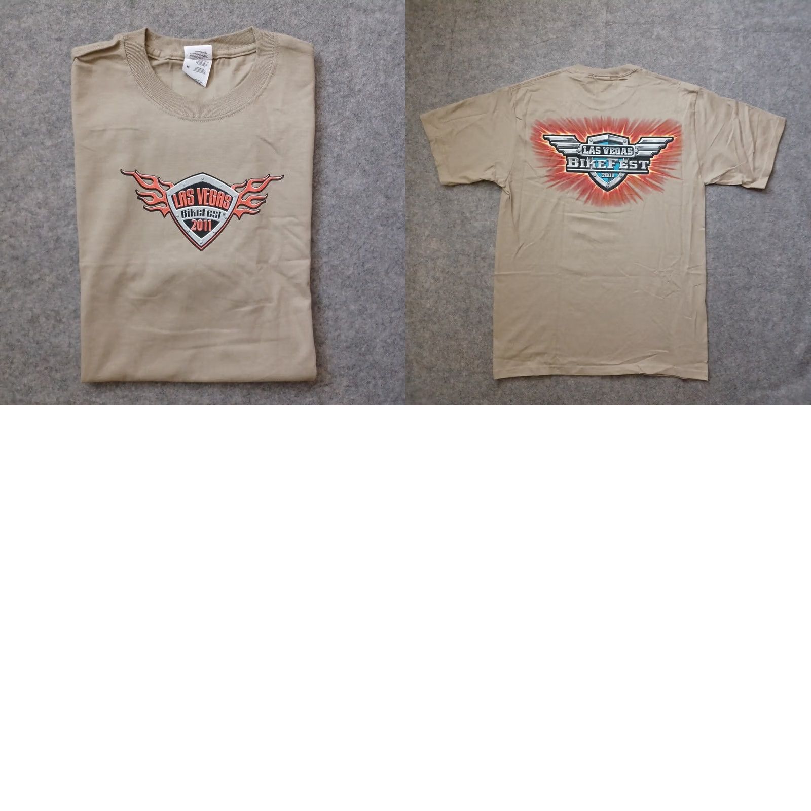 Fruit Of The Loom VINTAGE Las Vegas Bike Fest Mens Shirt XL Tan Double Side Wings Logo 2011 Short Sleeve Size US XL / EU 56 / 4 - 9 Thumbnail