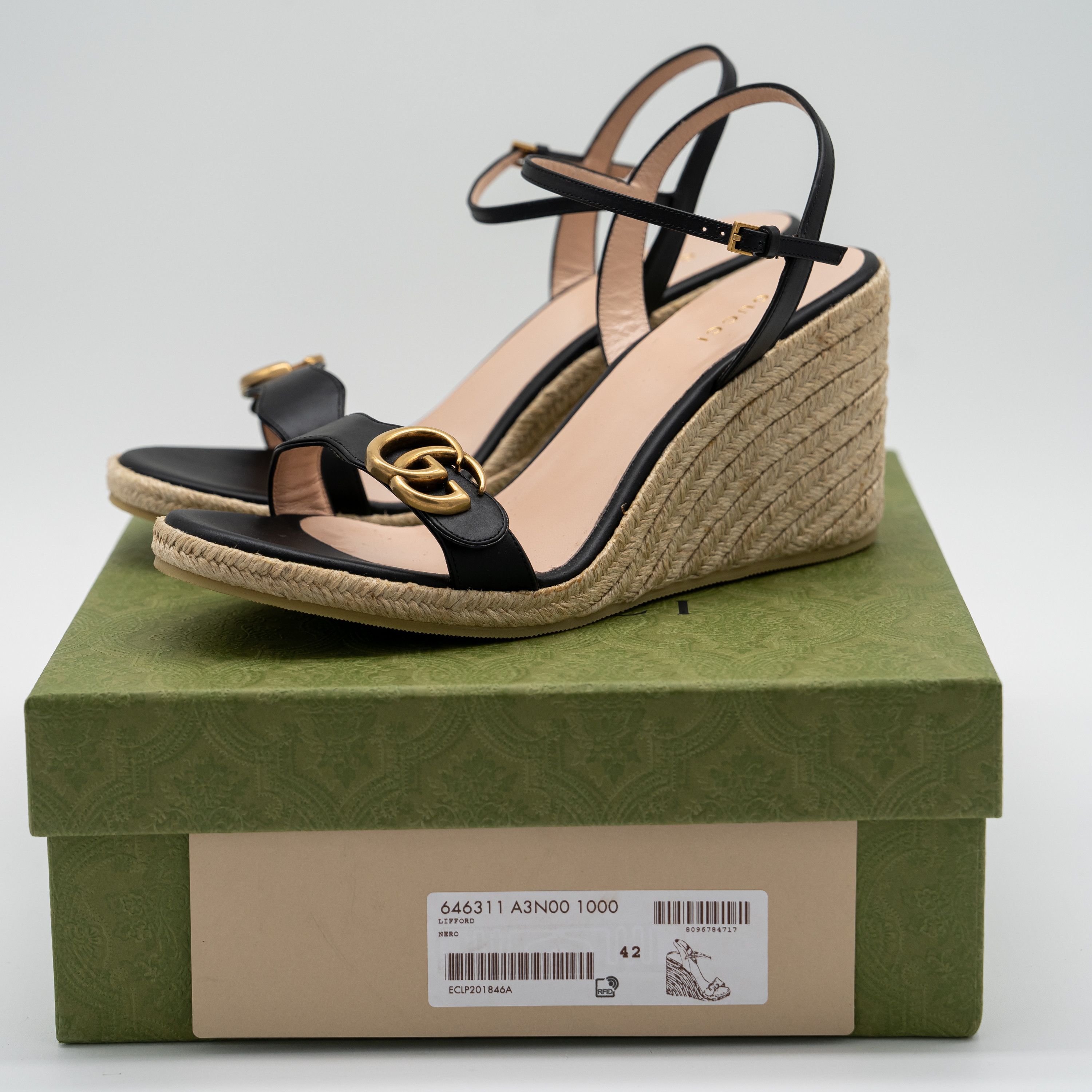 Gucci 12 US Gucci GG Marmont Wedge Espadrille Sandals Black Size US 12 / IT 42 - 11 Thumbnail