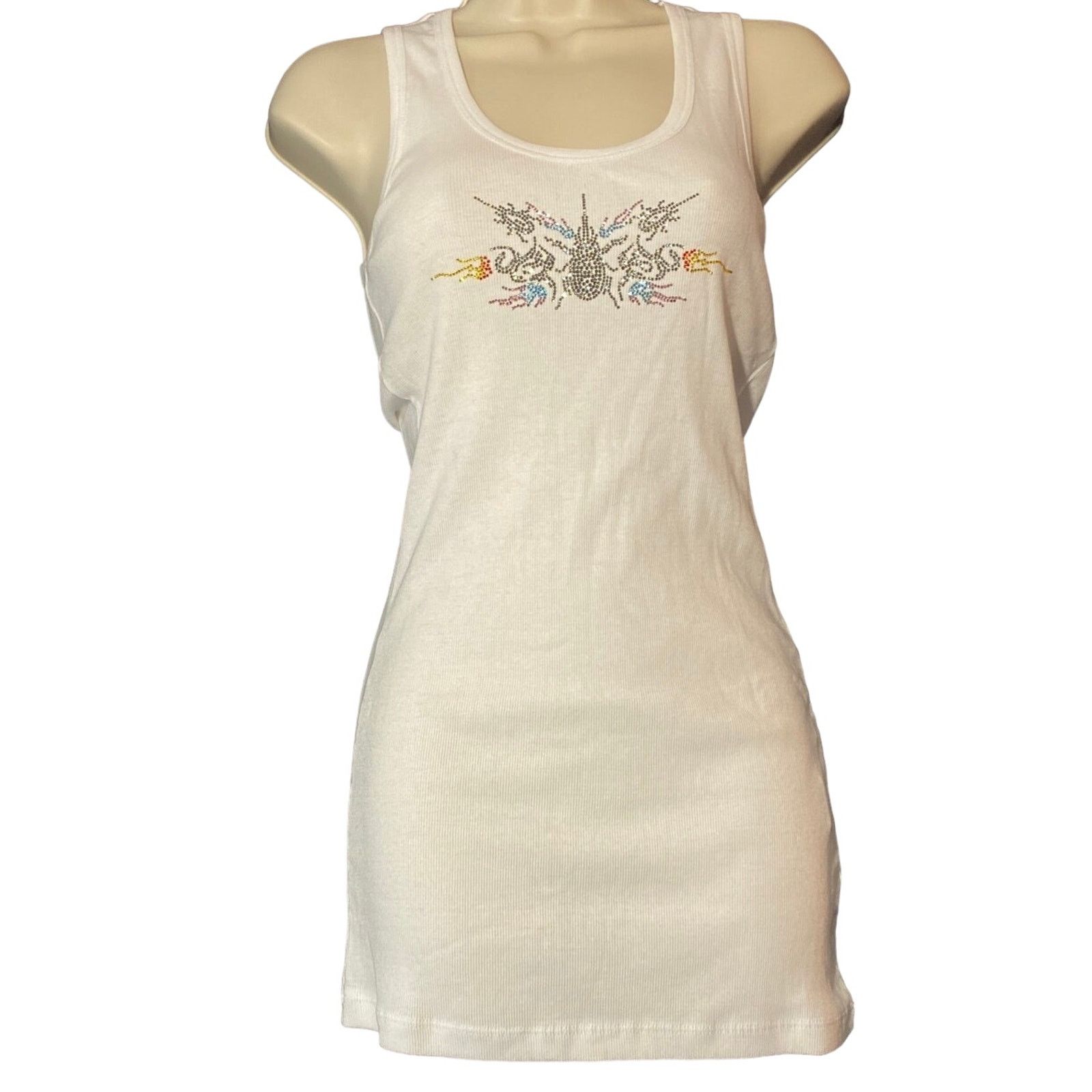 image of Collina Strada White Ribbed Tank Rhinestone Women Size Med