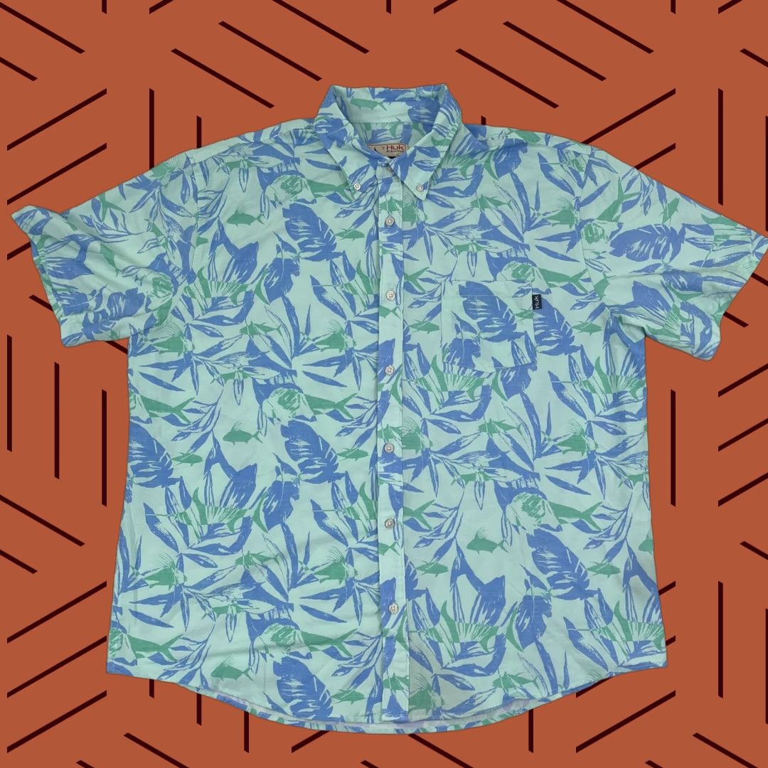 Vintage Huk Kona Ocean Palm Shirt Mens 2XL Green Blue Performance Fishing Button Down Size US XXL / EU 58 / 5 - 1 Thumbnail