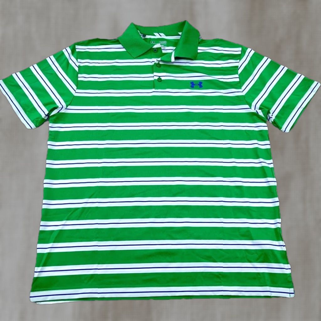 Under Armour Under Armour Polo Shirt Men XL Green Striped Performance Quick Dry Golf A54 Size US XL / EU 56 / 4 - 1 Thumbnail