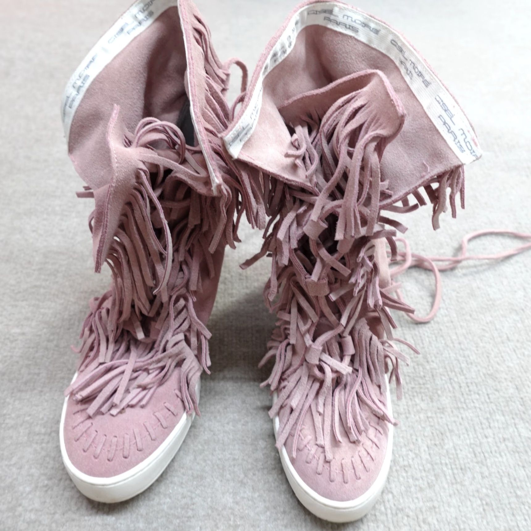 Vintage Gisel Moire Paris Womens Sneakers 10 Pink High Top Suede Fringe Italy Size US 10 / IT 40 - 2 Thumbnail
