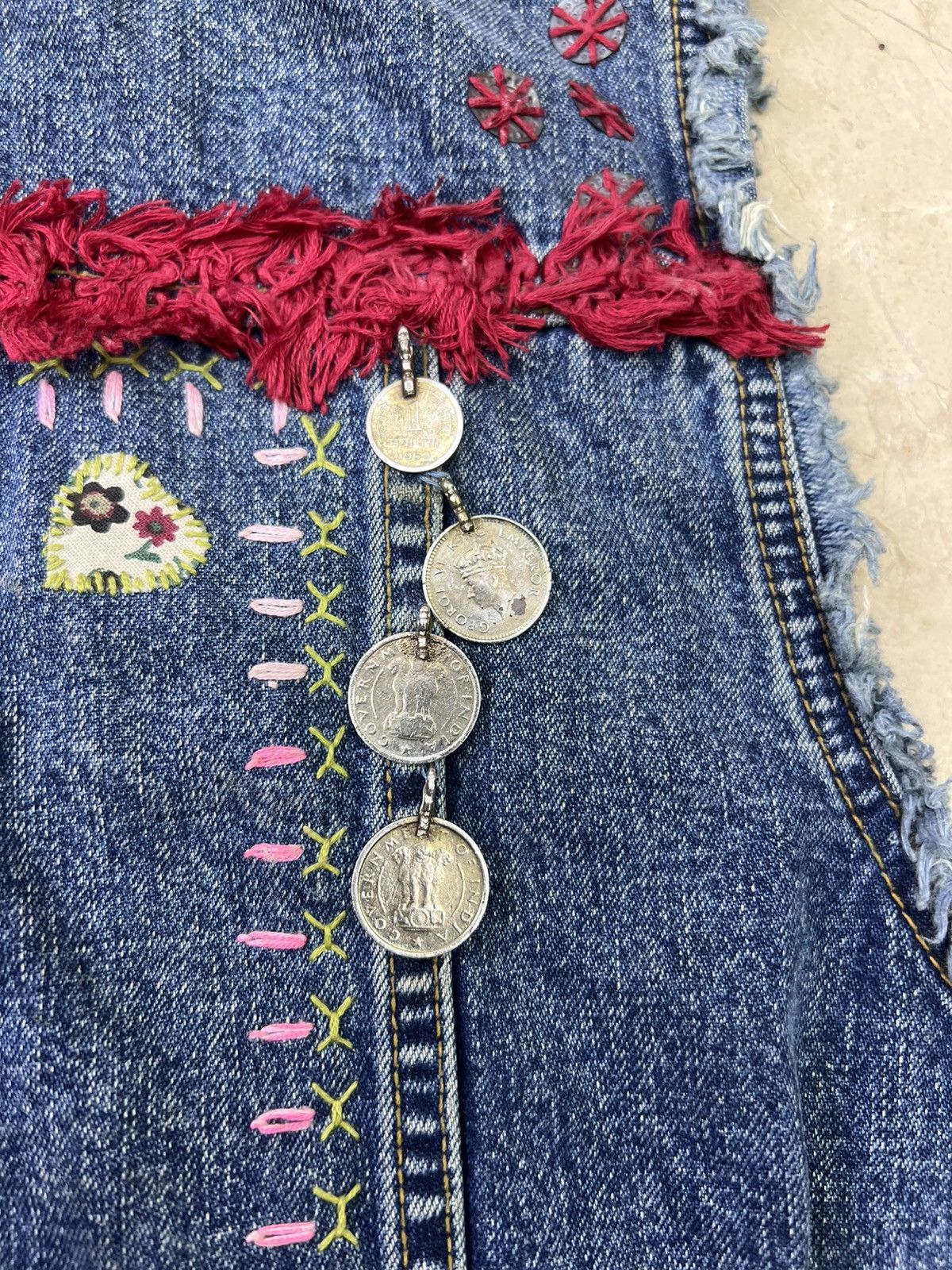 DKNY Vintage 1990s DKNY Jeans Embroidered Denim Vest Beaded Boho Size M / US 6-8 / IT 42-44 - 6 Thumbnail