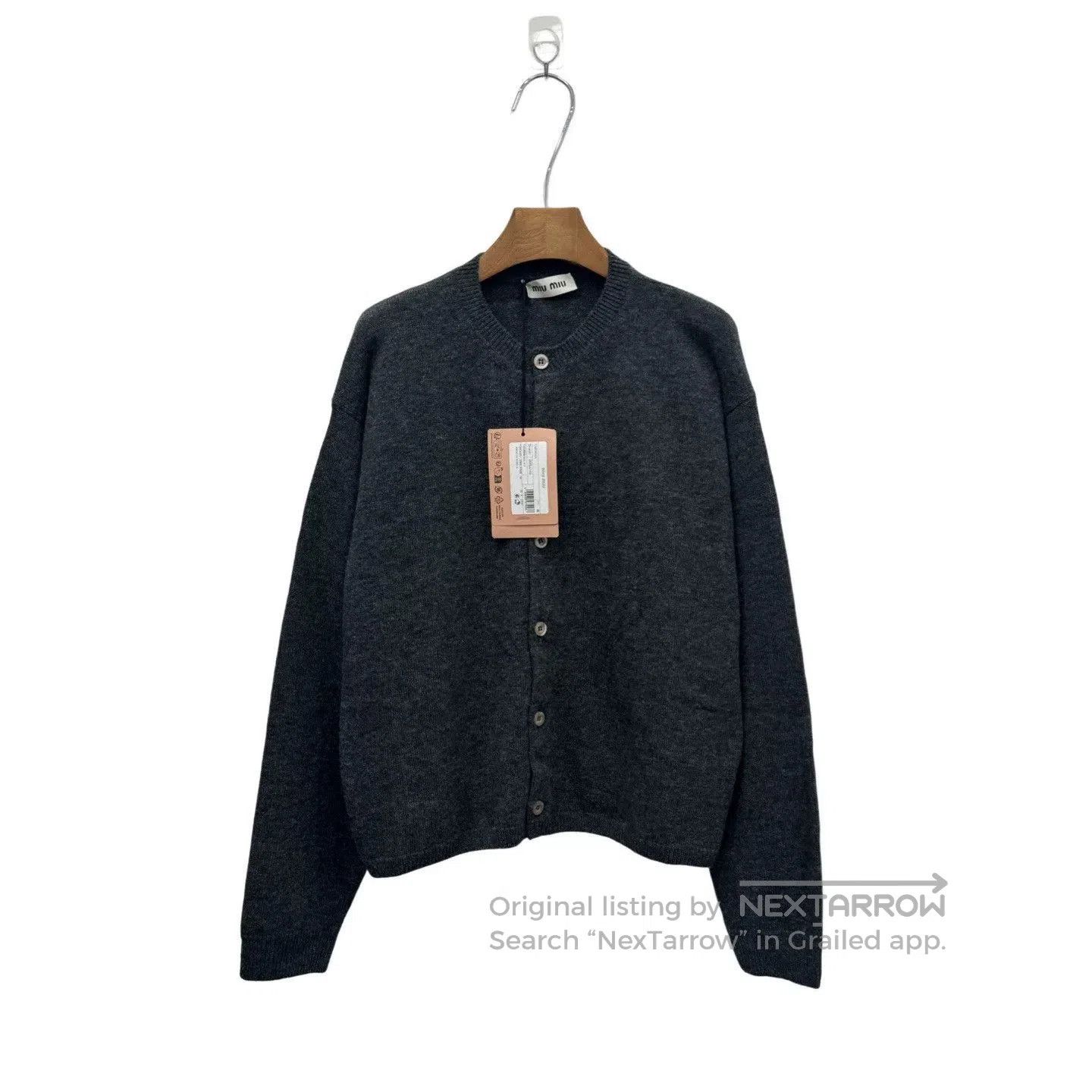Miu Miu Miumiu Gray Letter Logo Wool Cardigan. Size L / US 10 / IT 46 - 2 Thumbnail