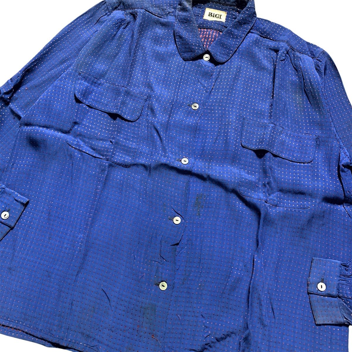 BIGI Vtg 80s Bigi Shirt Blue Polka Double Pocket Shirt Size L / US 10 / IT 46 - 4 Thumbnail