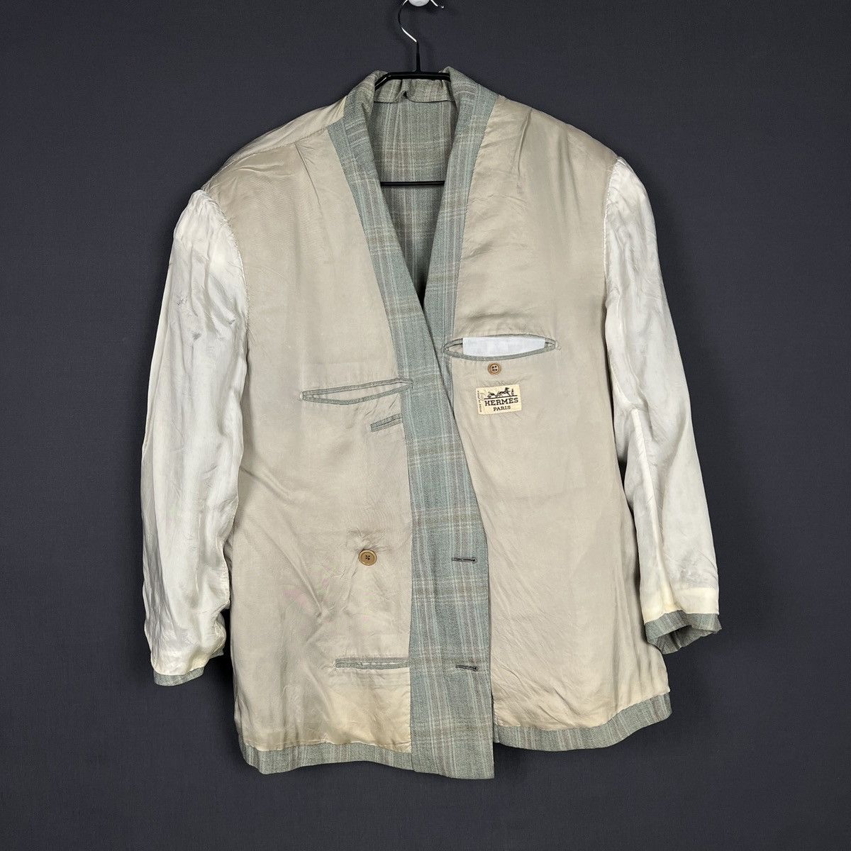 Hermes Vintage Hermès Paris Plaid Double Breasted Laine Blazer M L Size 50S - 13 Thumbnail