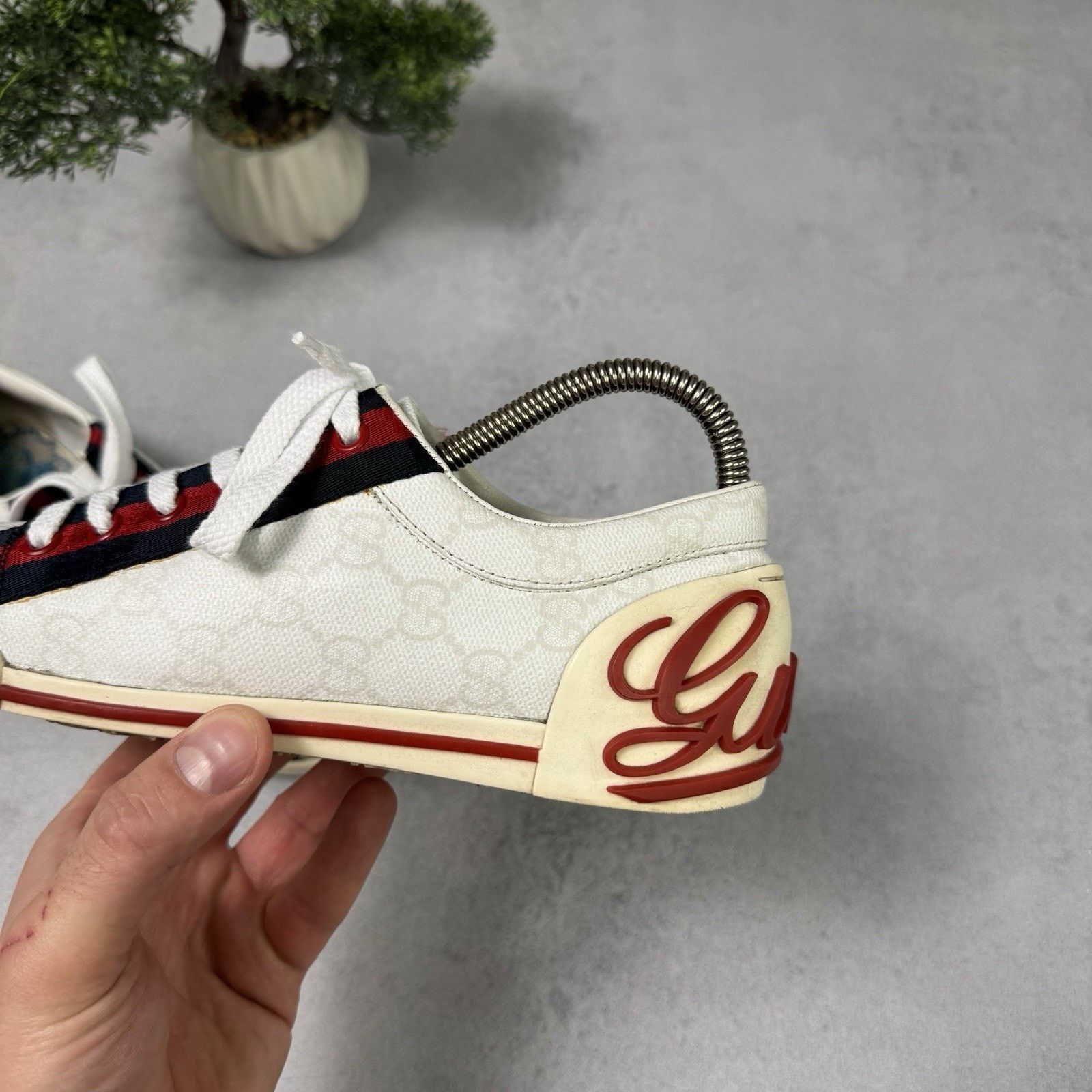 Gucci Gucci Sneakers GG Logo Monogram Stripe Leather White Y2K Size US 6 / IT 36 - 17 Thumbnail