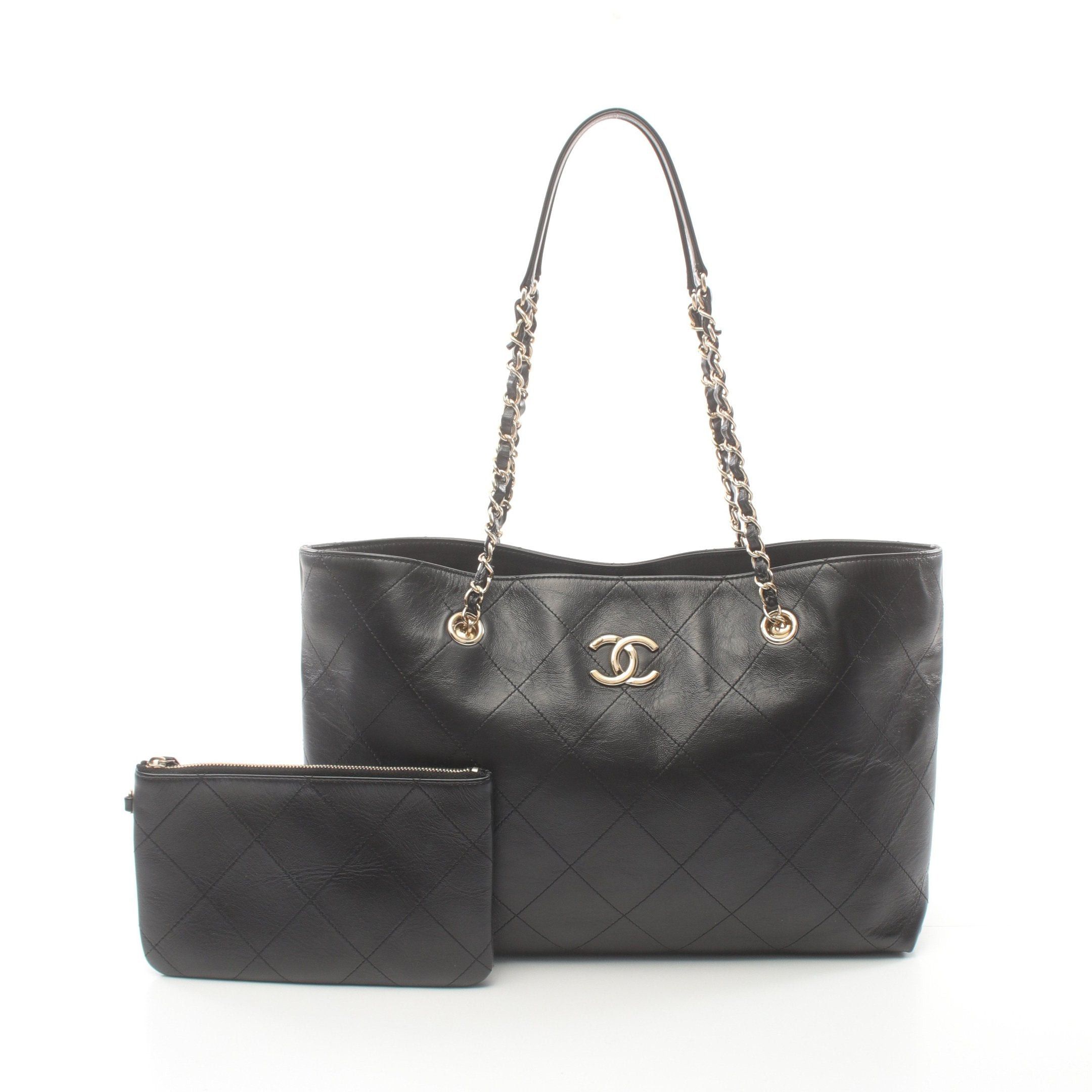 Chanel Chanel Chain Shoulder Bag Tote Leather Black Gold Hardware Size ONE SIZE - 1 Thumbnail
