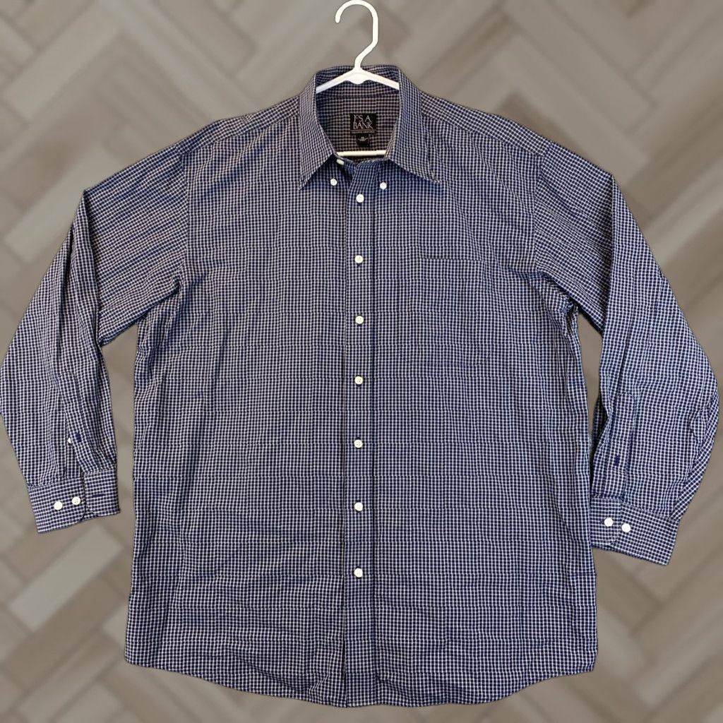 Chaps Jos A Bank Button-Down Long Sleeve Men's XL Black White Check Dress Shirt/ 44-28 Size 46R - 1 Thumbnail