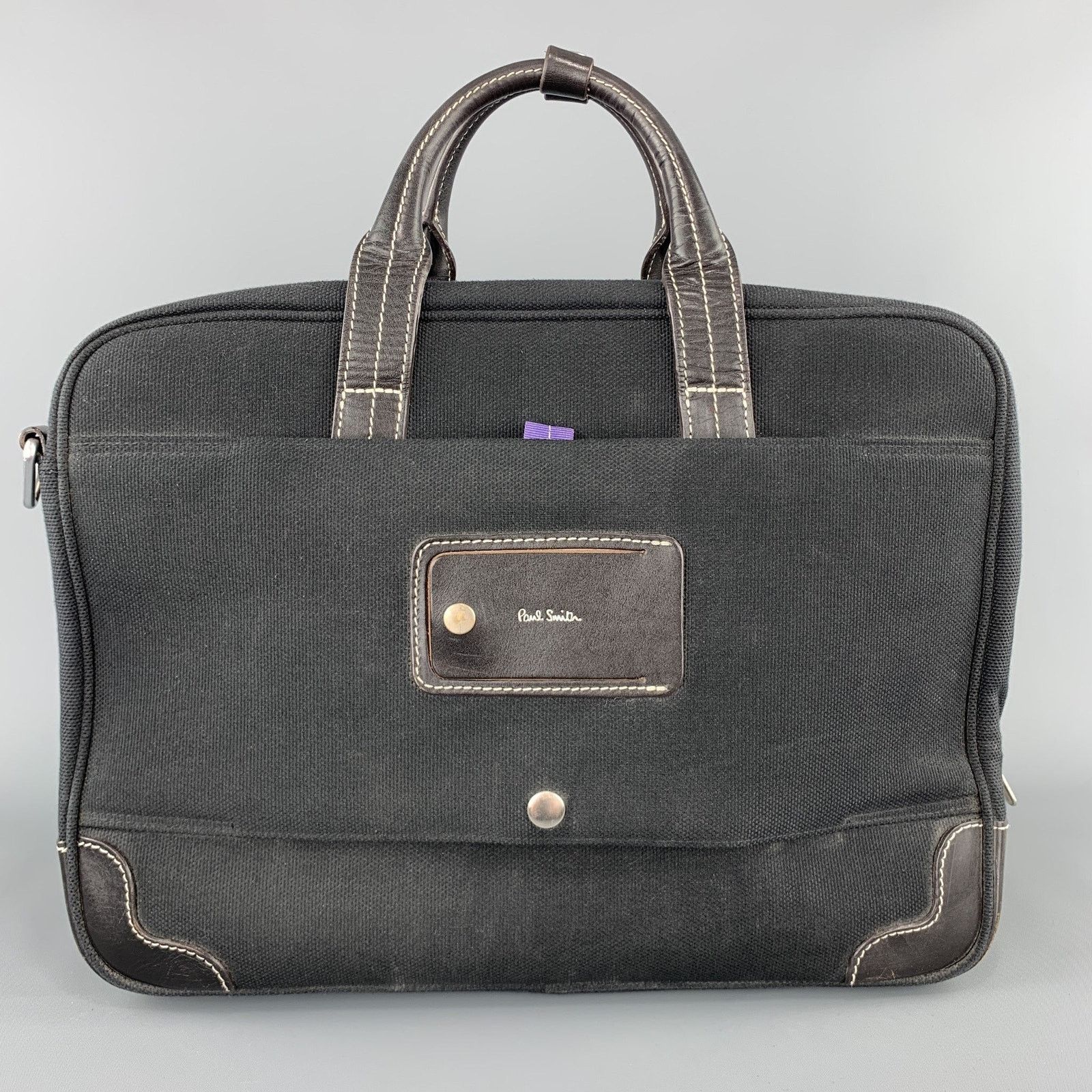 Paul Smith Contrast Stitch Black Canvas Leather Trim Work Bag Size ONE SIZE - 1 Thumbnail